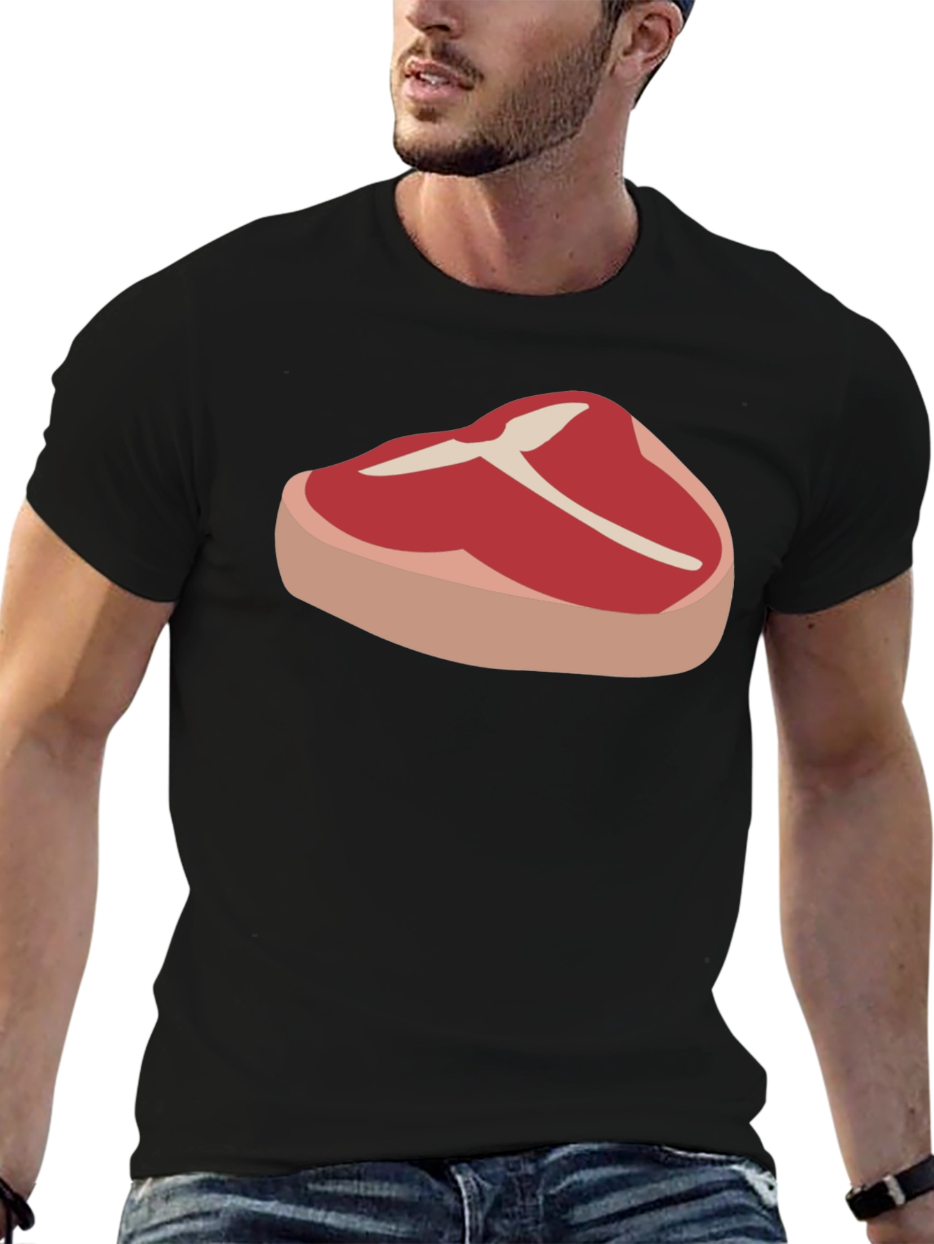 Steak Graphic Tee - Black Cotton T-Shirt