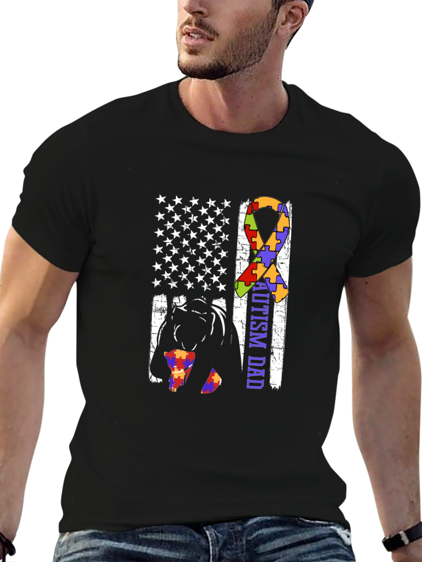Autism Dad USA Flag Graphic T-Shirt