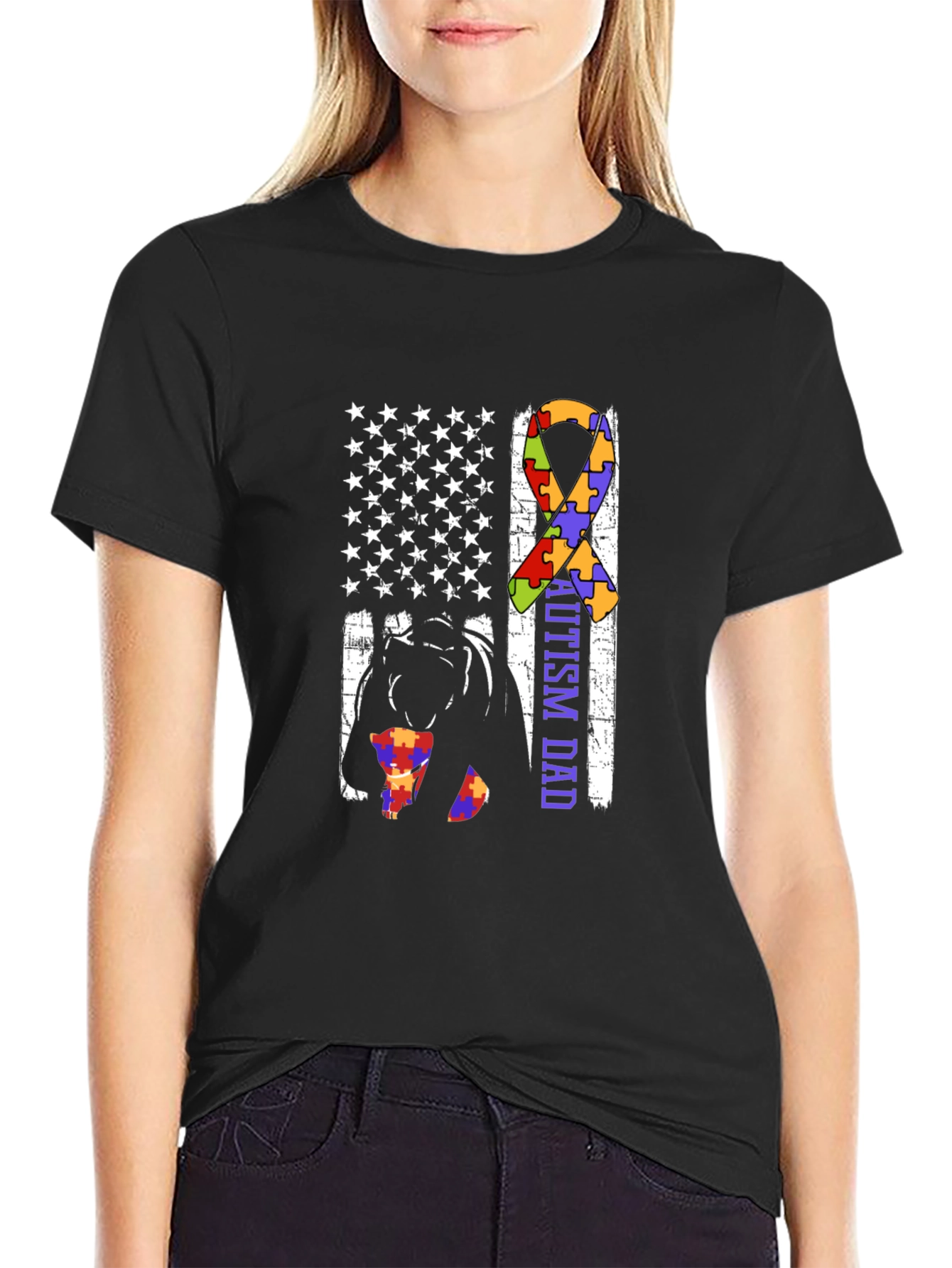 Autism Dad USA Flag Graphic T-Shirt