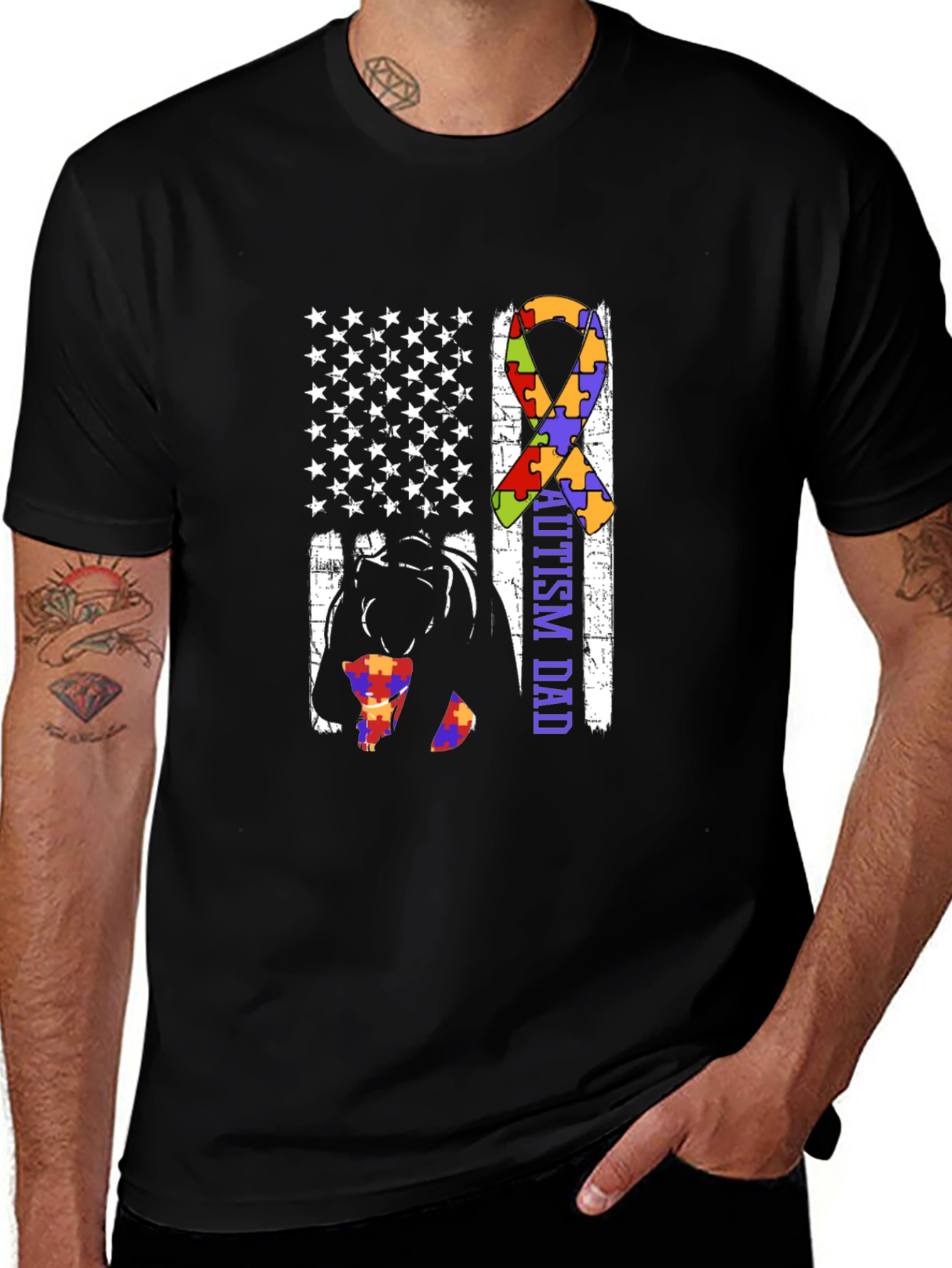 Autism Dad USA Flag Graphic T-Shirt