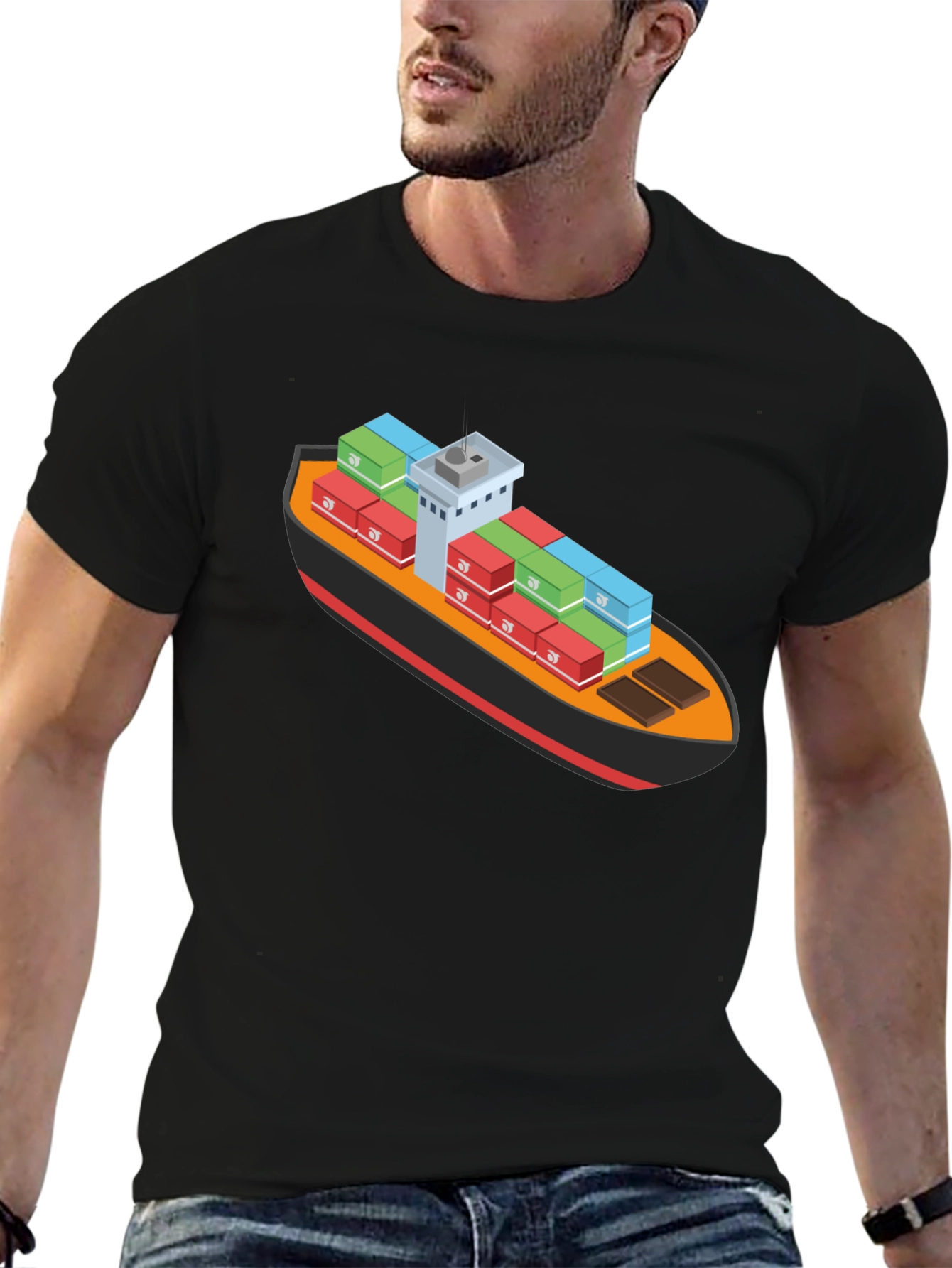Cargo Ship Graphic Tee - Black Cotton Blend