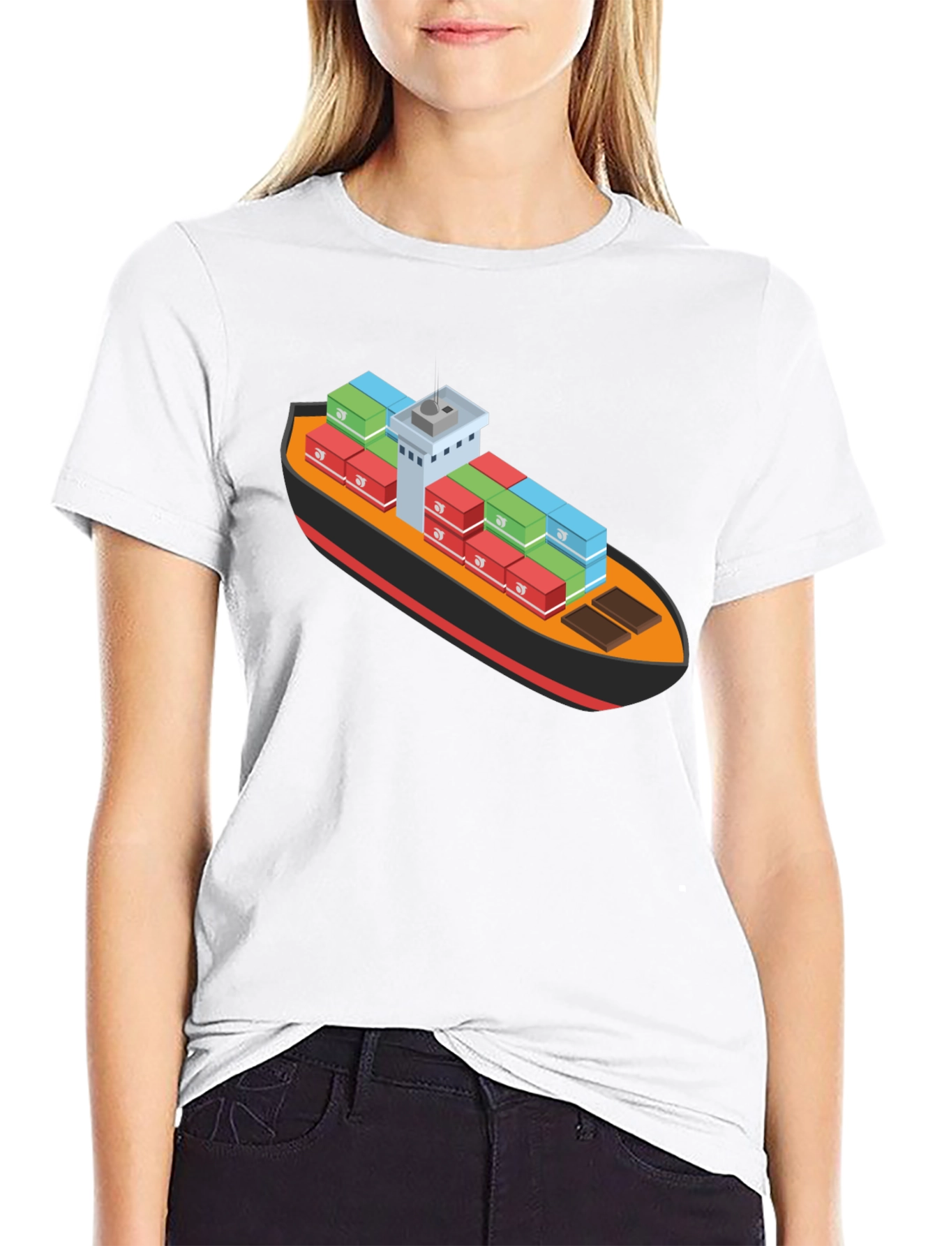 Cargo Ship Graphic Tee - Black Cotton Blend