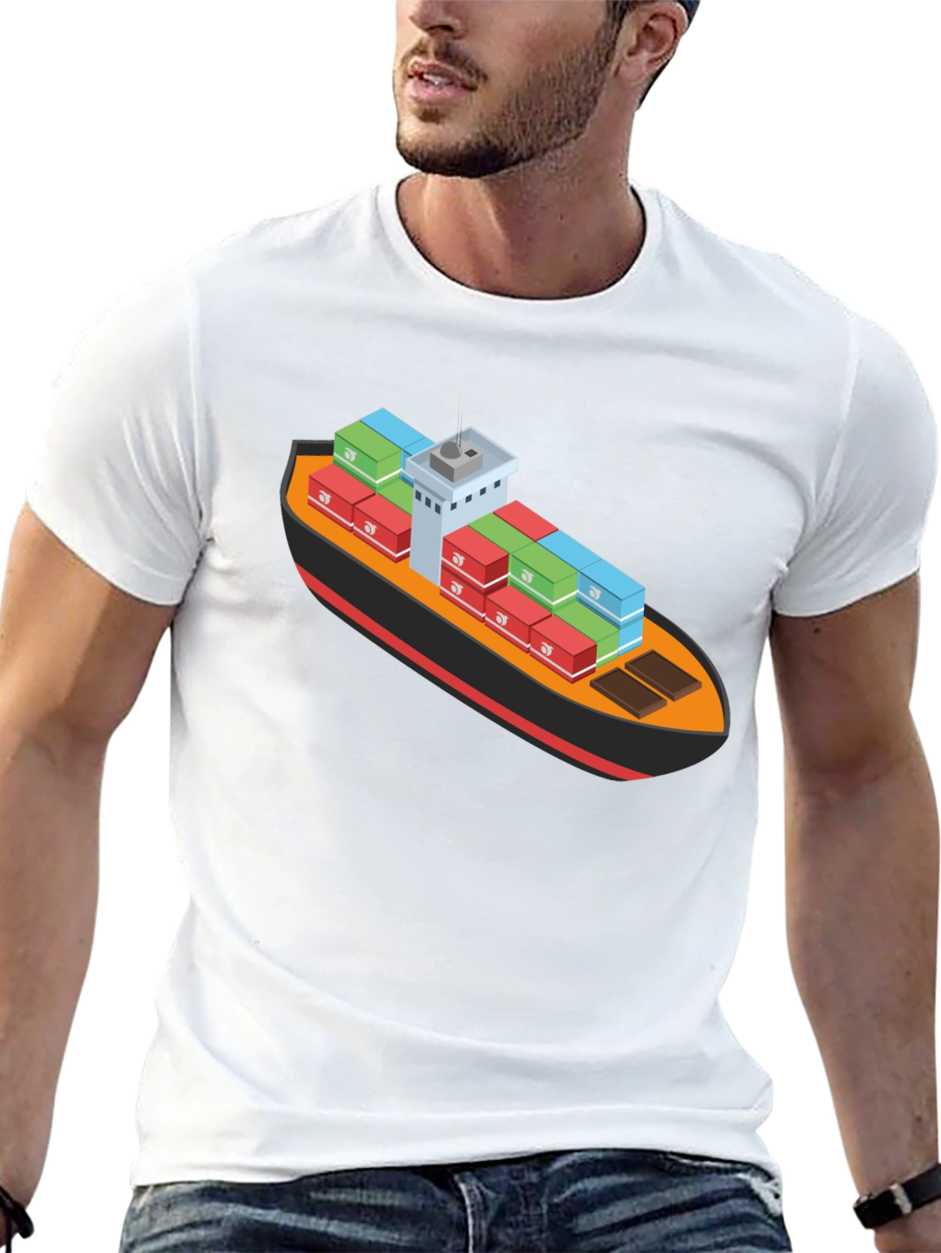 Cargo Ship Graphic Tee - Black Cotton Blend