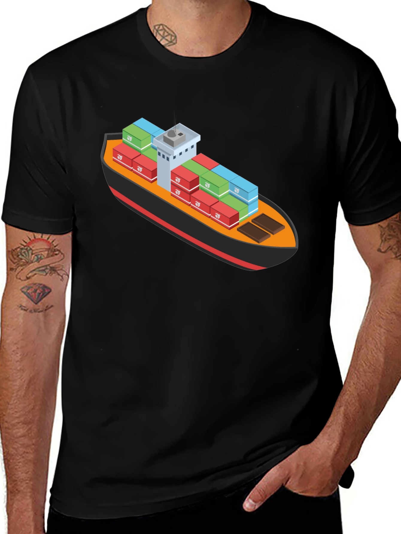 Cargo Ship Graphic Tee - Black Cotton Blend