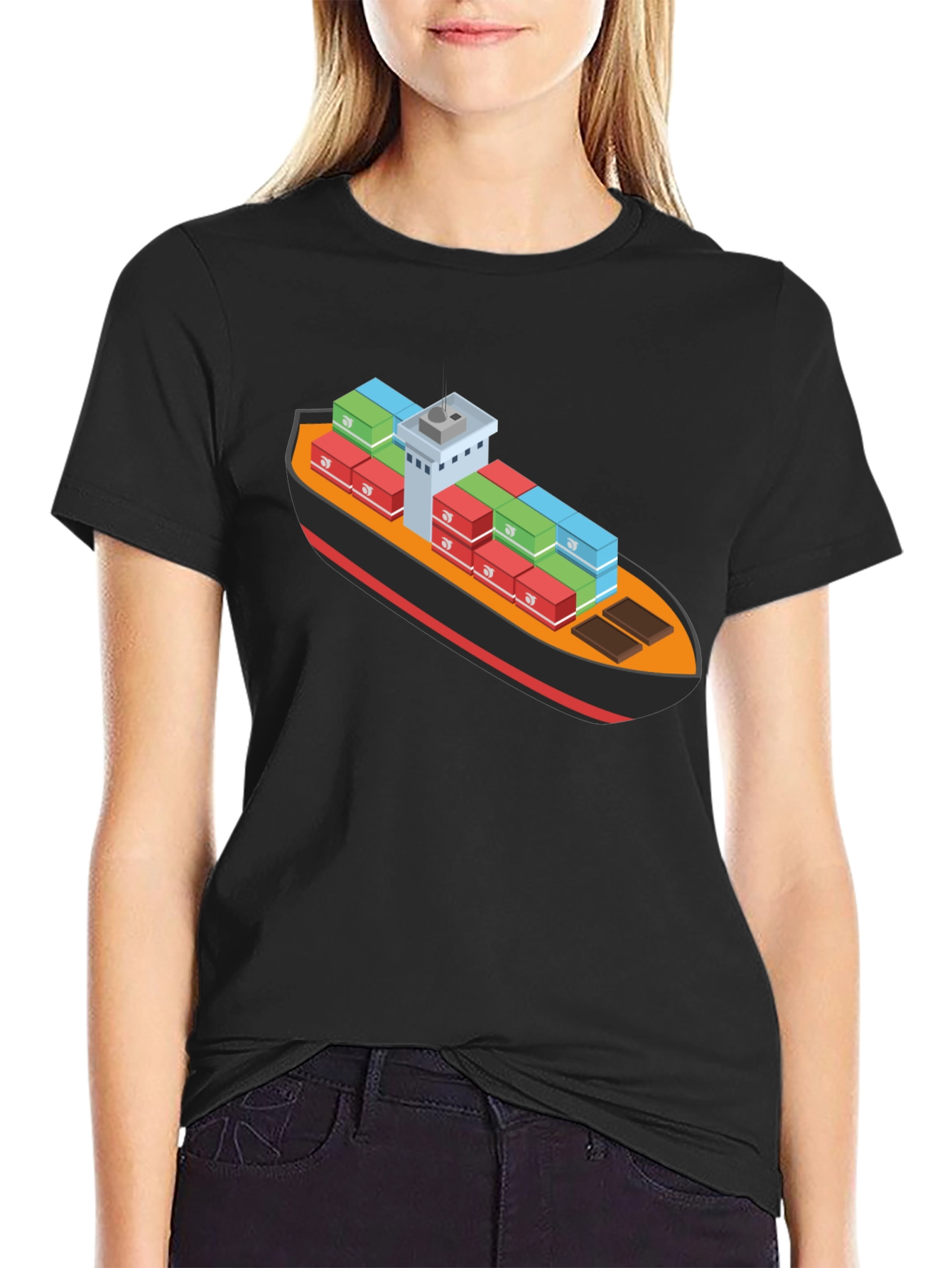 Cargo Ship Graphic Tee - Black Cotton Blend