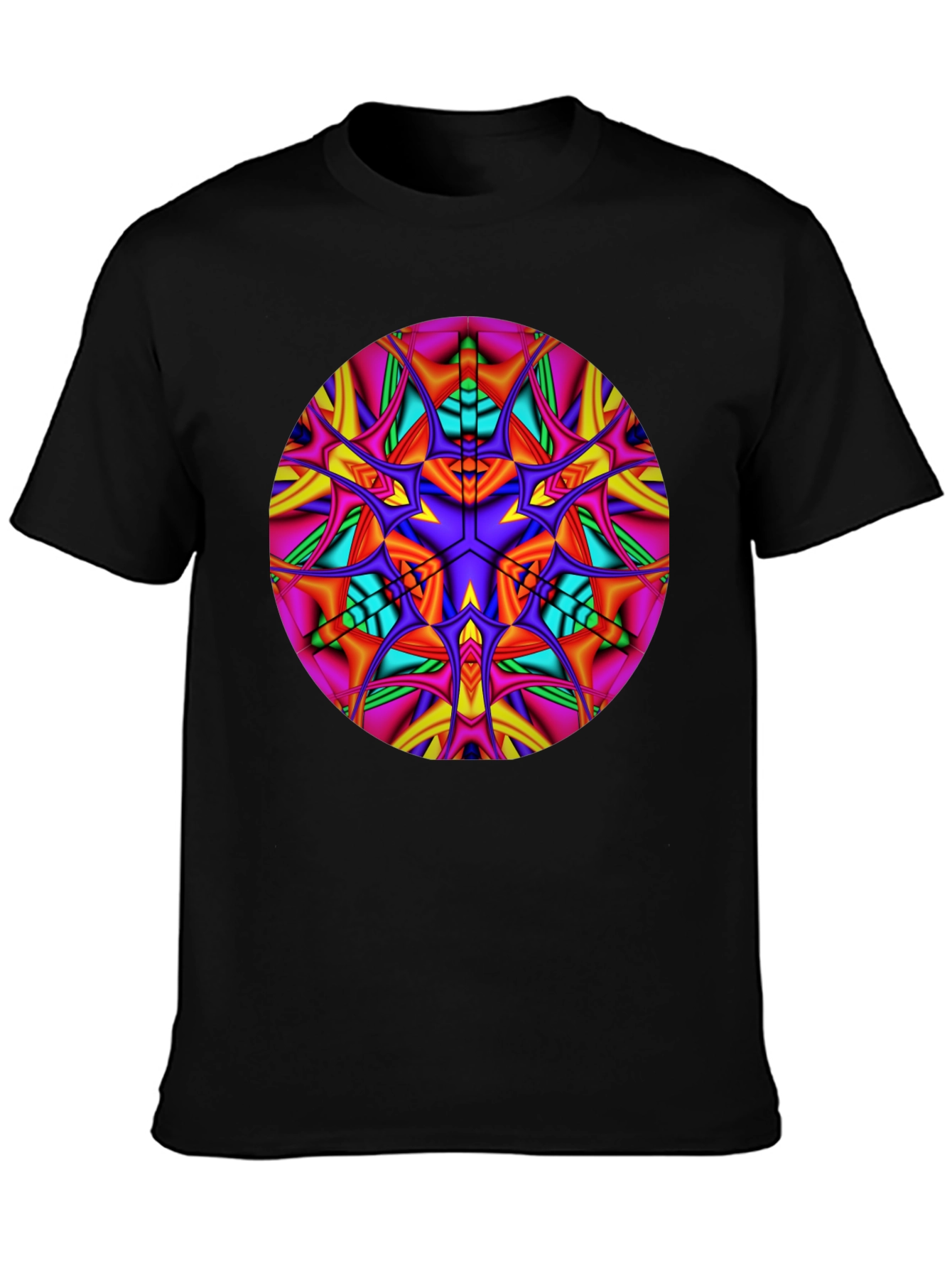 Vibrant Kaleidoscope Mandala Graphic Tee - Black