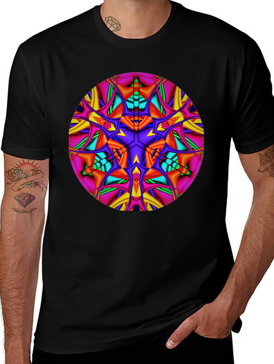 Vibrant Kaleidoscope Mandala Graphic Tee - Black