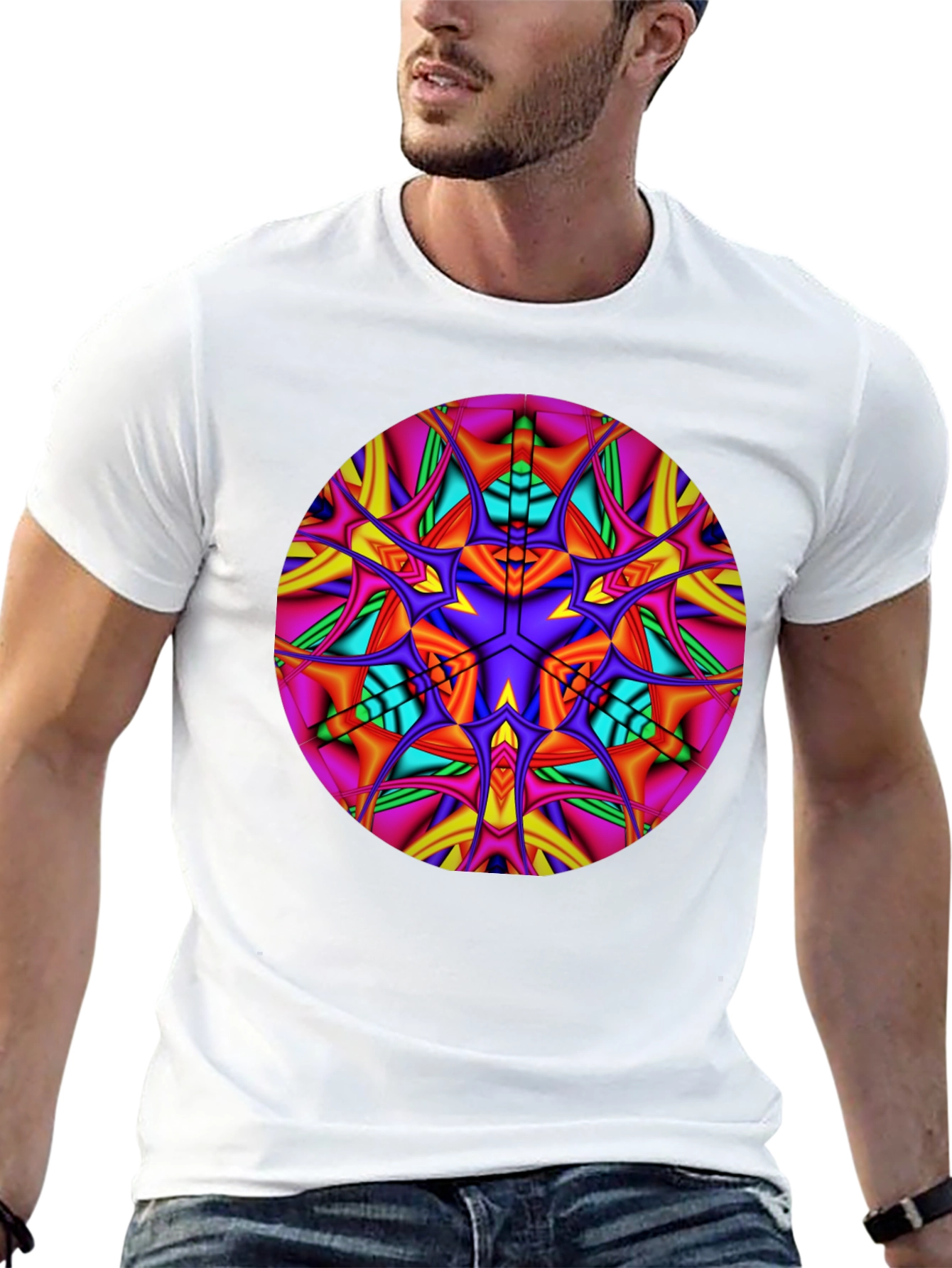Vibrant Kaleidoscope Mandala Graphic Tee - Black