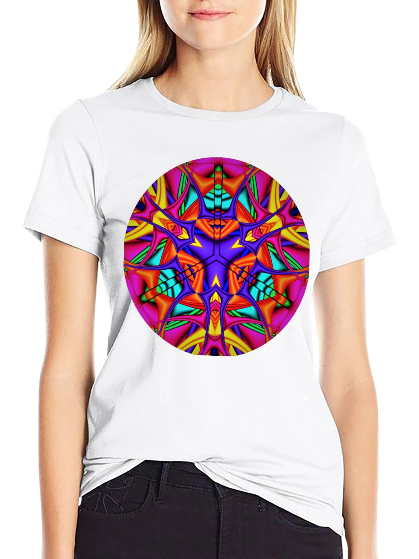 Vibrant Kaleidoscope Mandala Graphic Tee - Black