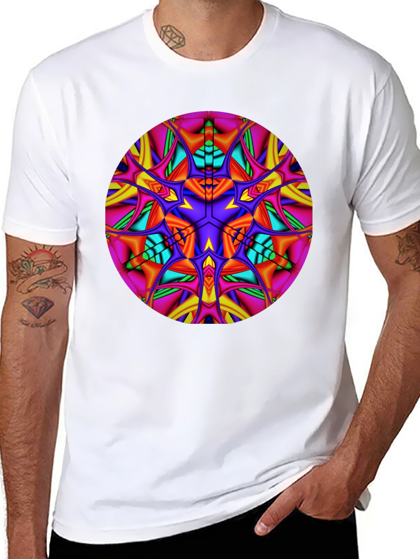Vibrant Kaleidoscope Mandala Graphic Tee - Black