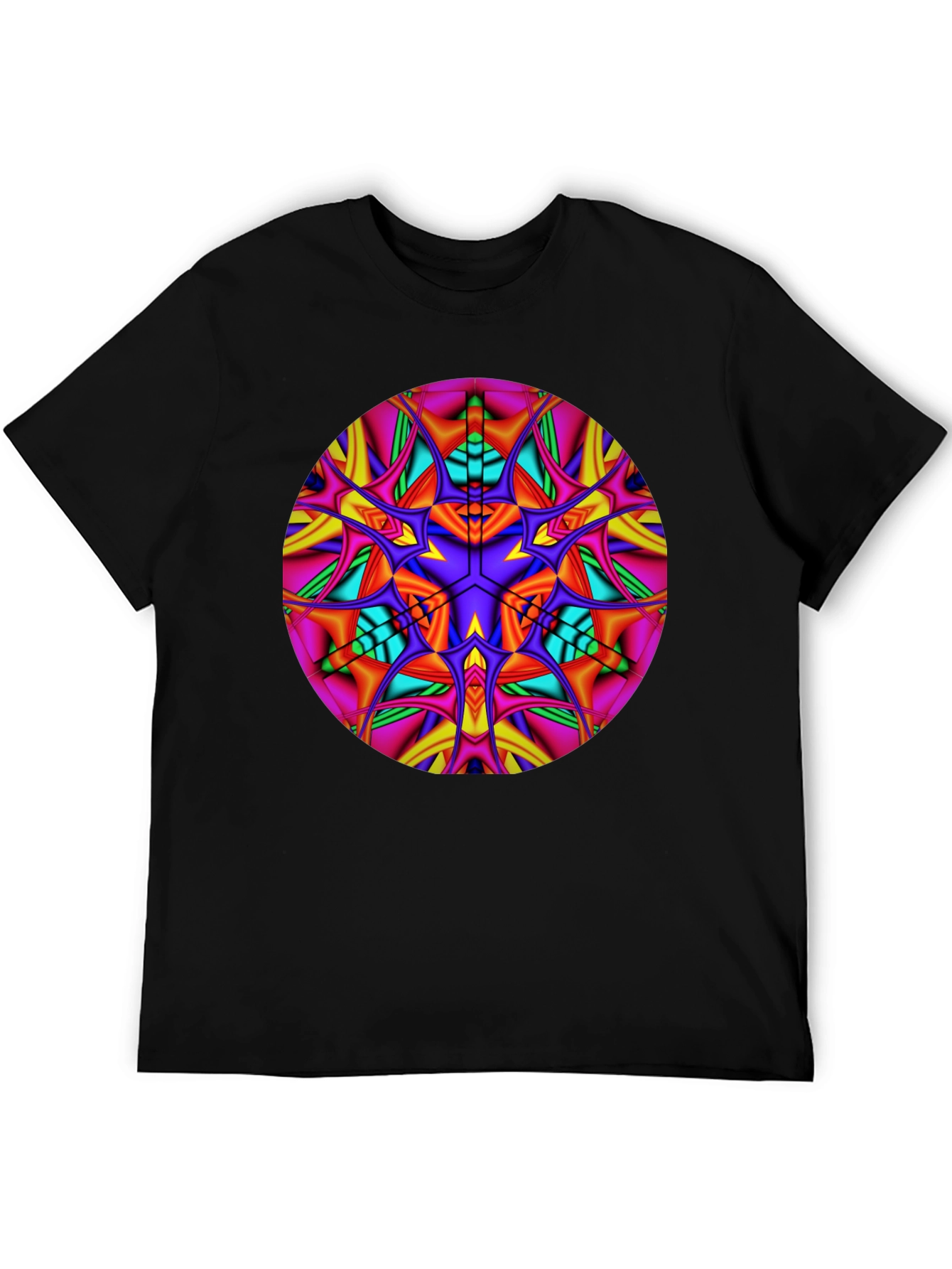 Vibrant Kaleidoscope Mandala Graphic Tee - Black