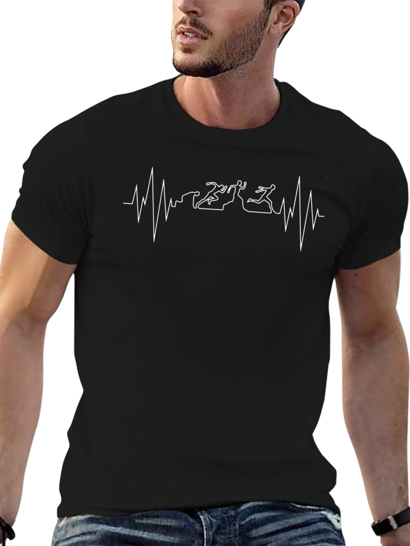 Running Heartbeat T-Shirt - Black Athletic Tee