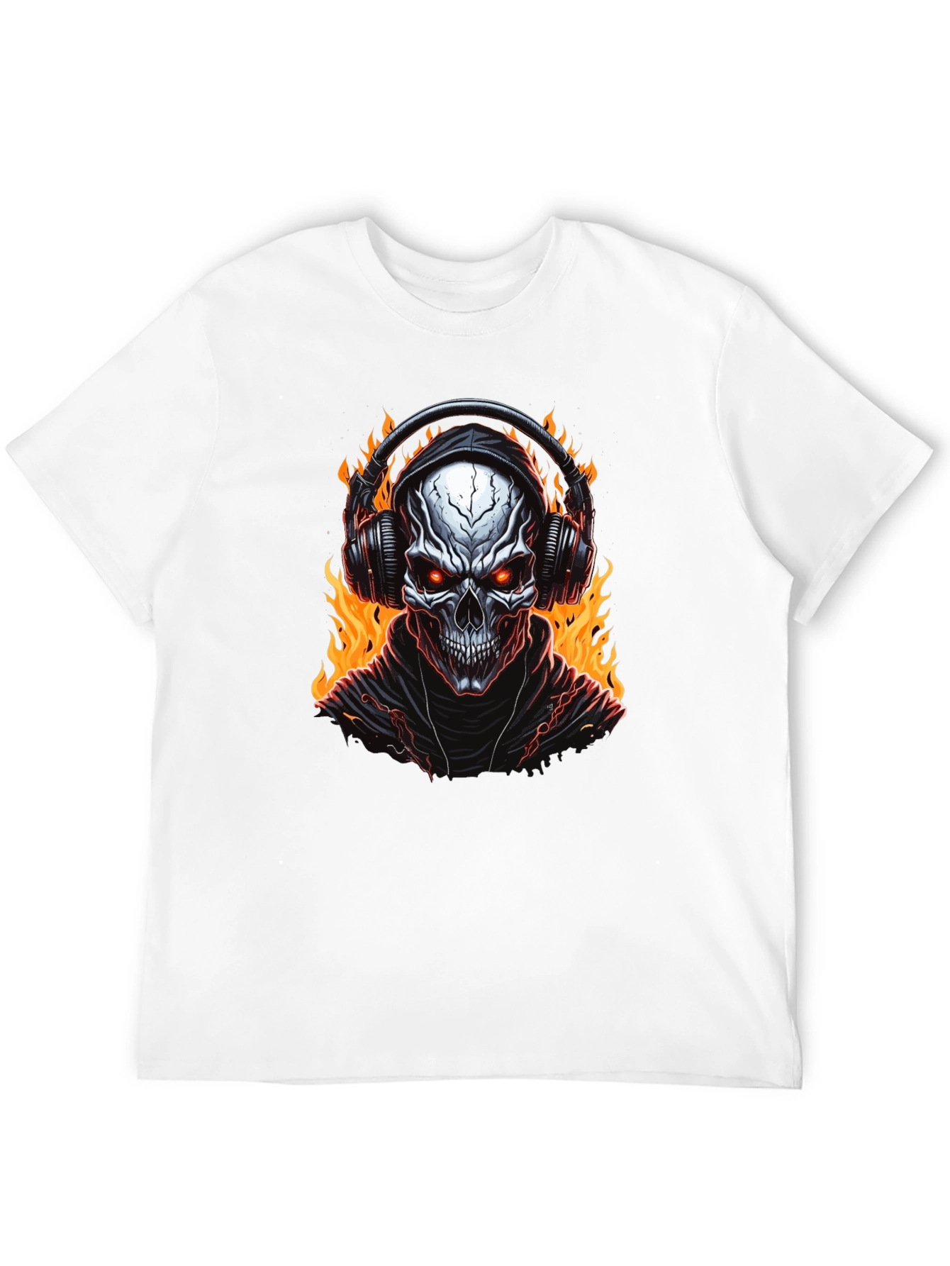 Skull Flames Headphones Graphic Tee - Black