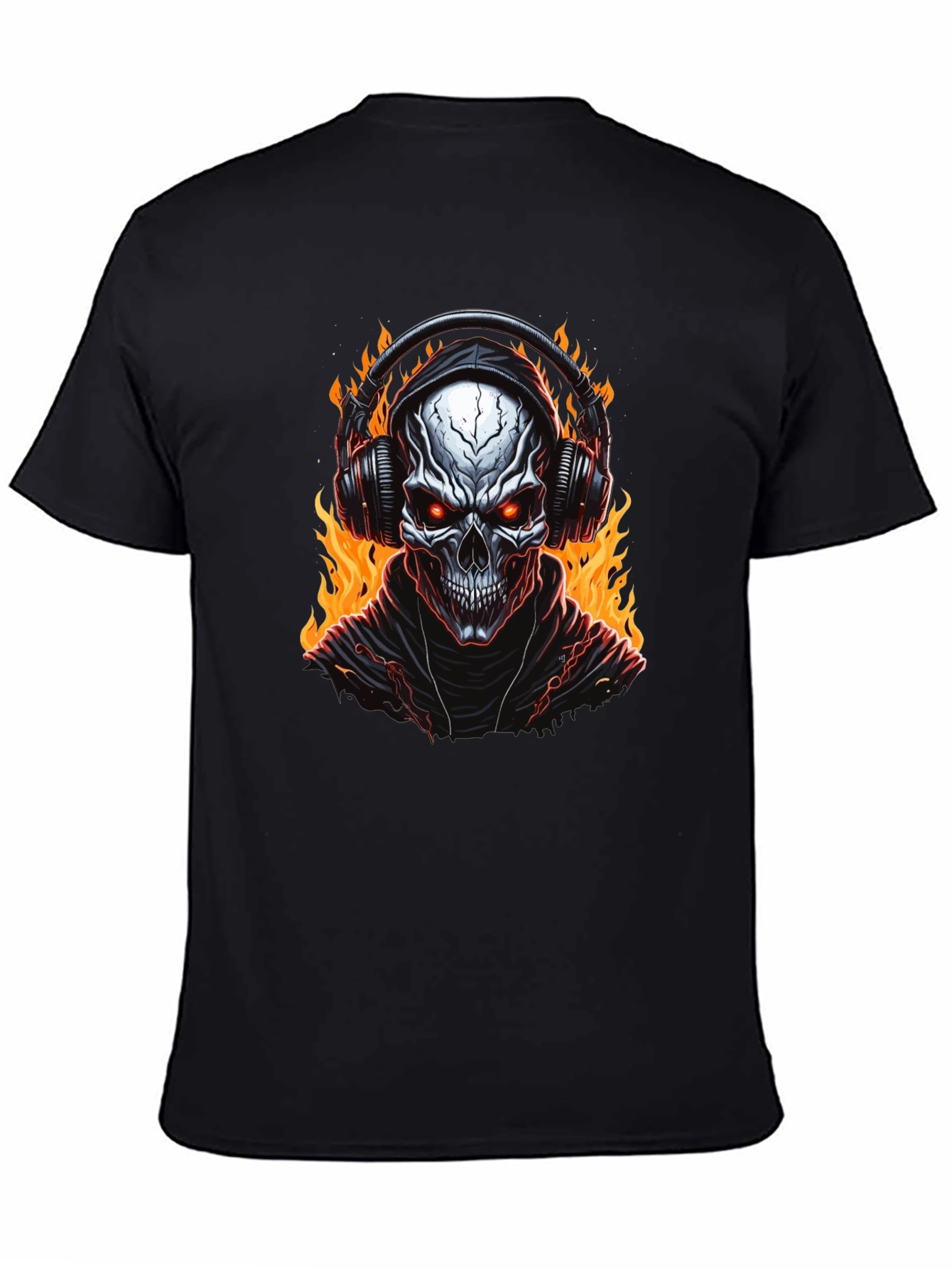 Skull Flames Headphones Graphic Tee - Black