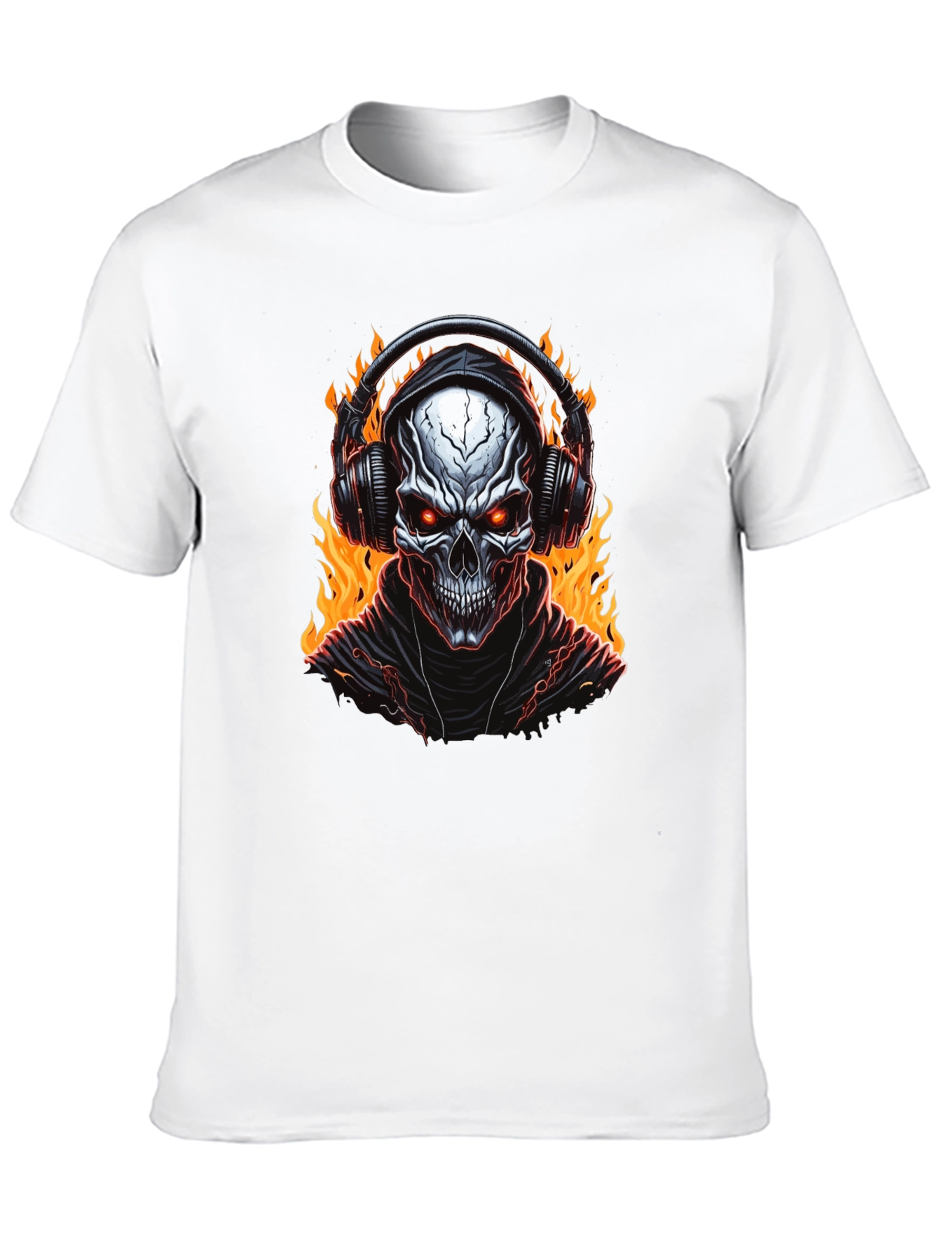 Skull Flames Headphones Graphic Tee - Black