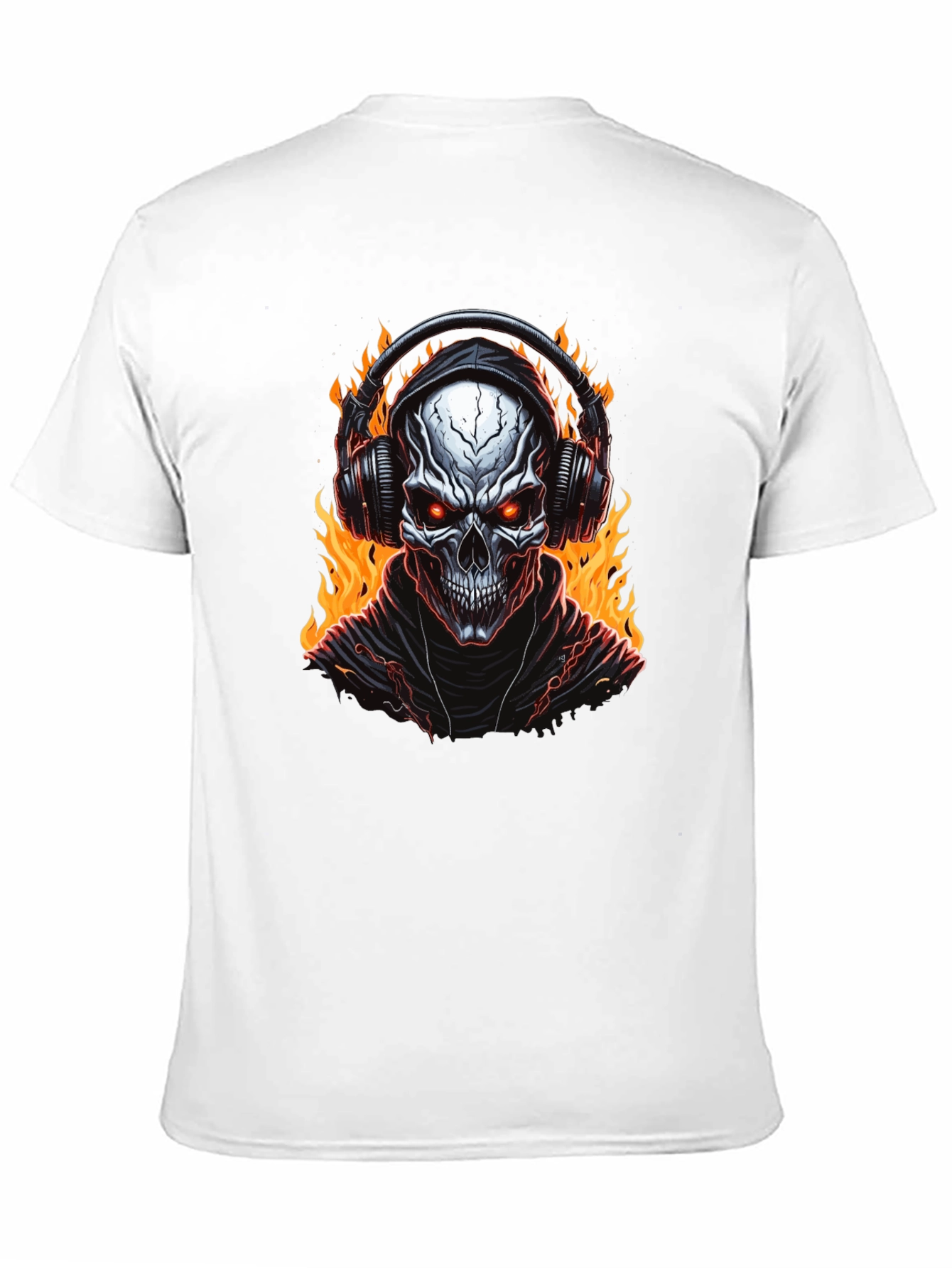 Skull Flames Headphones Graphic Tee - Black