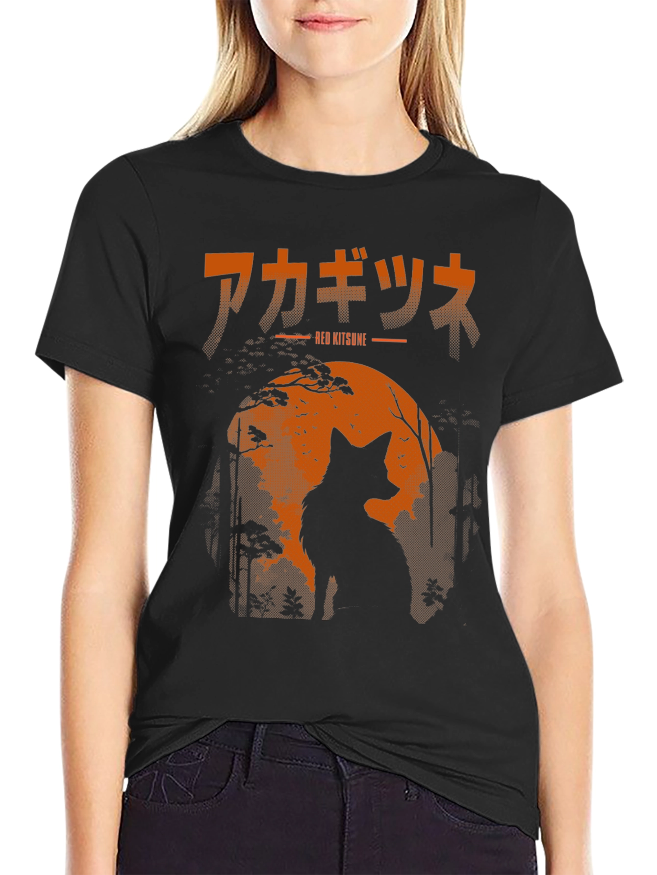 Red Kitsune T-Shirt Japanese Fox Design