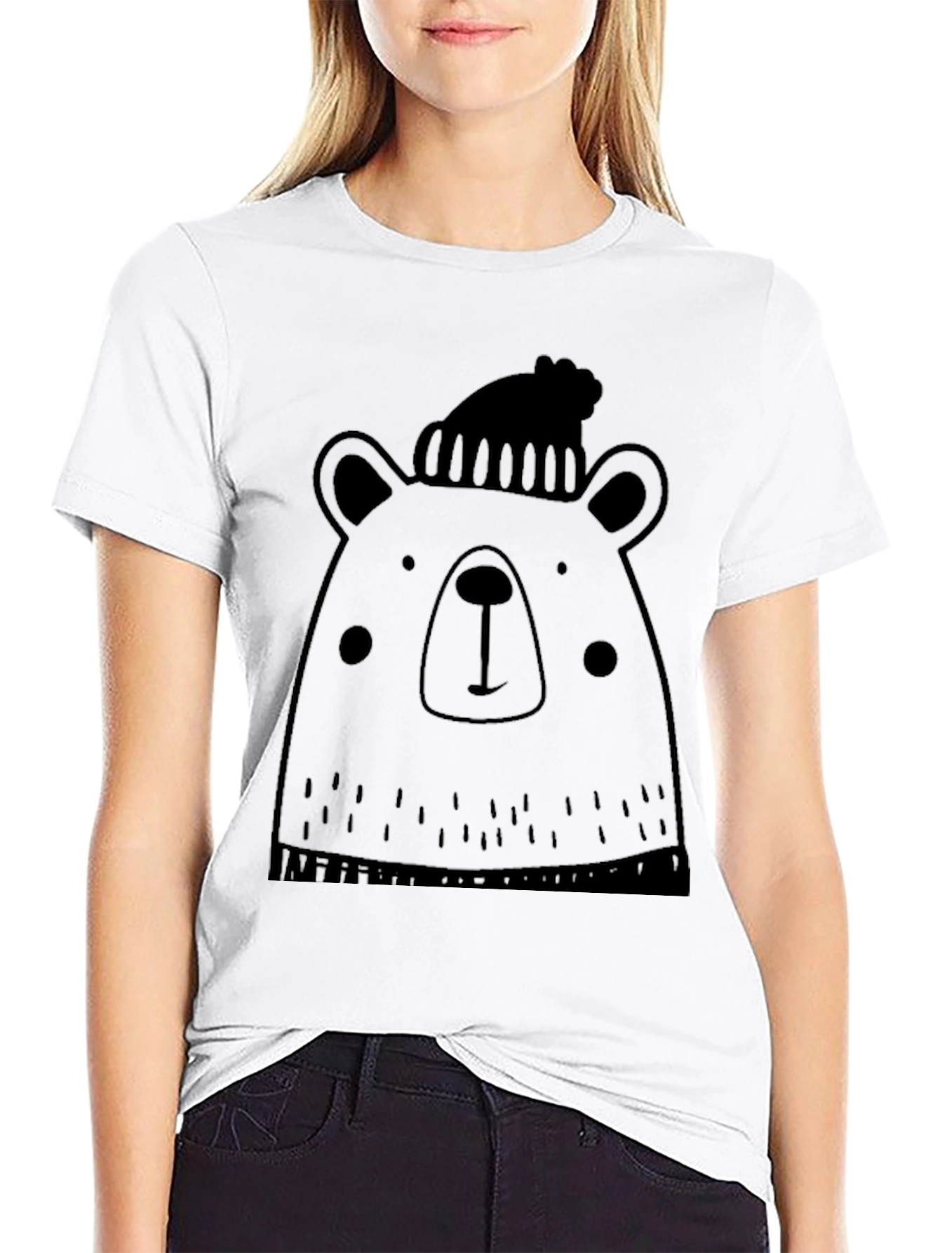 Bear with Beanie Graphic Tee - Soft Black T-Shirt