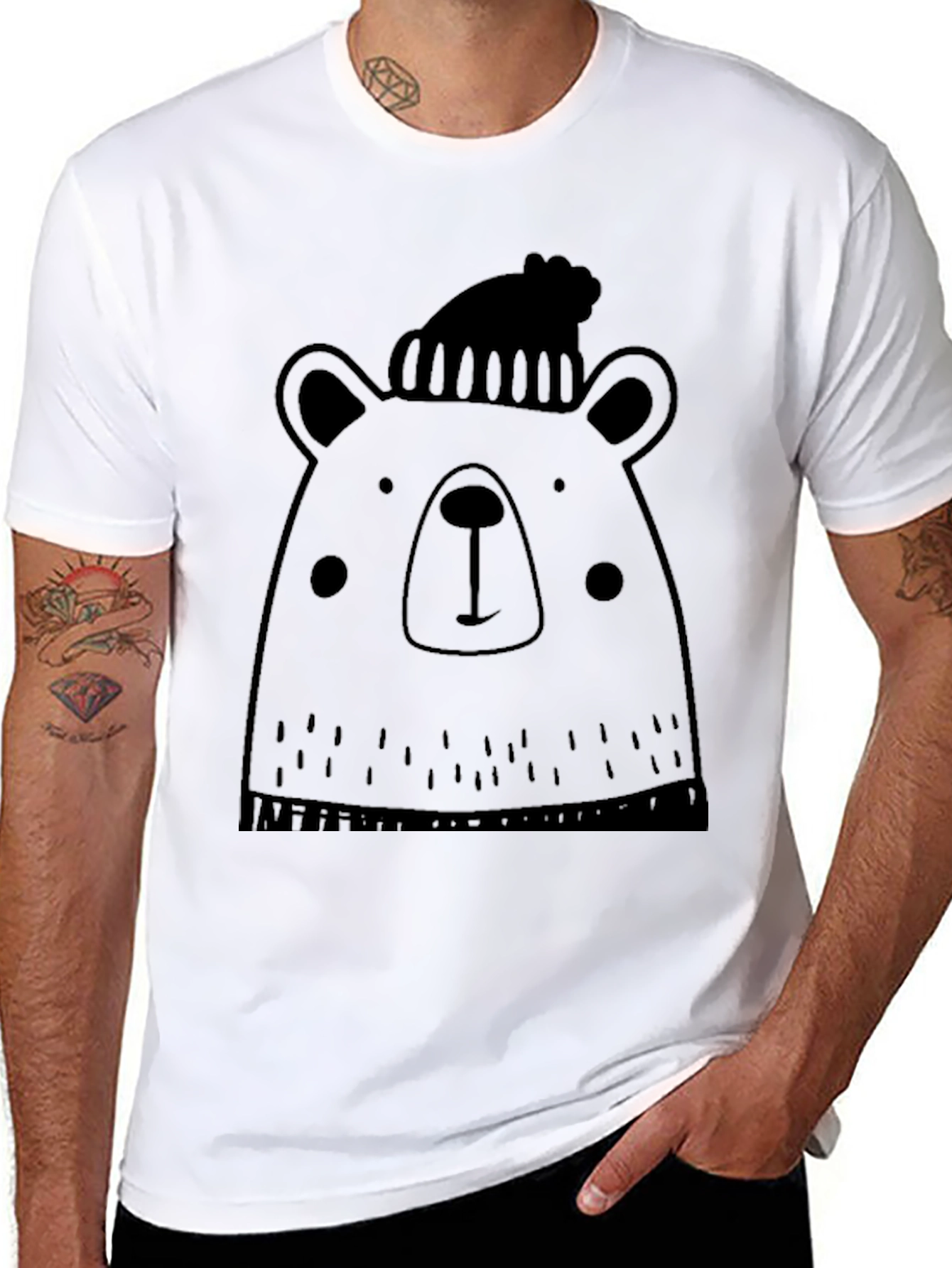 Bear with Beanie Graphic Tee - Soft Black T-Shirt