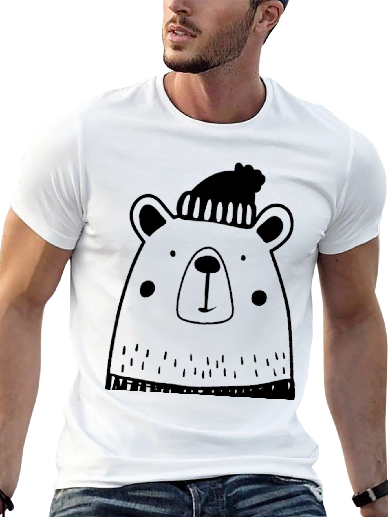 Bear with Beanie Graphic Tee - Soft Black T-Shirt