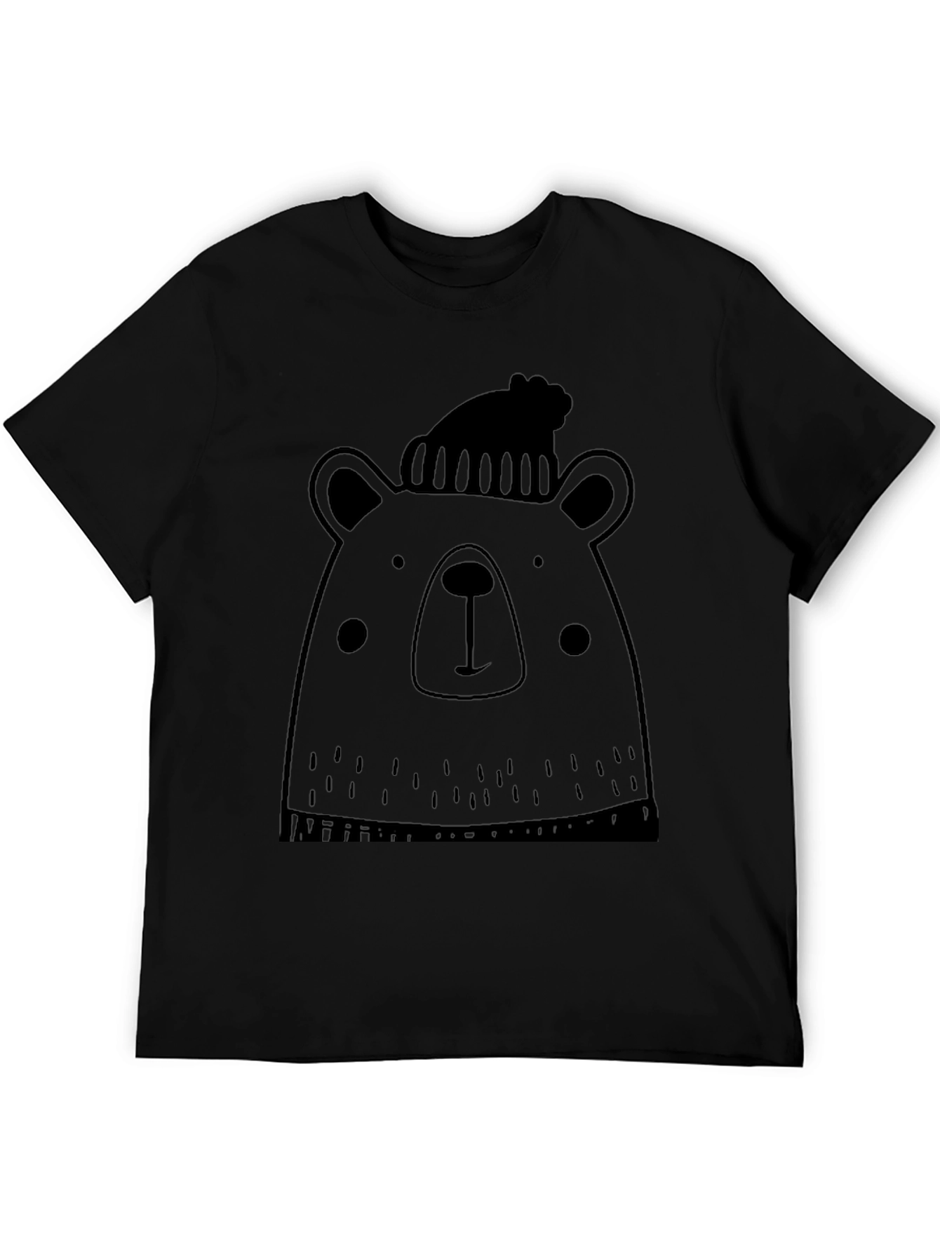Bear with Beanie Graphic Tee - Soft Black T-Shirt