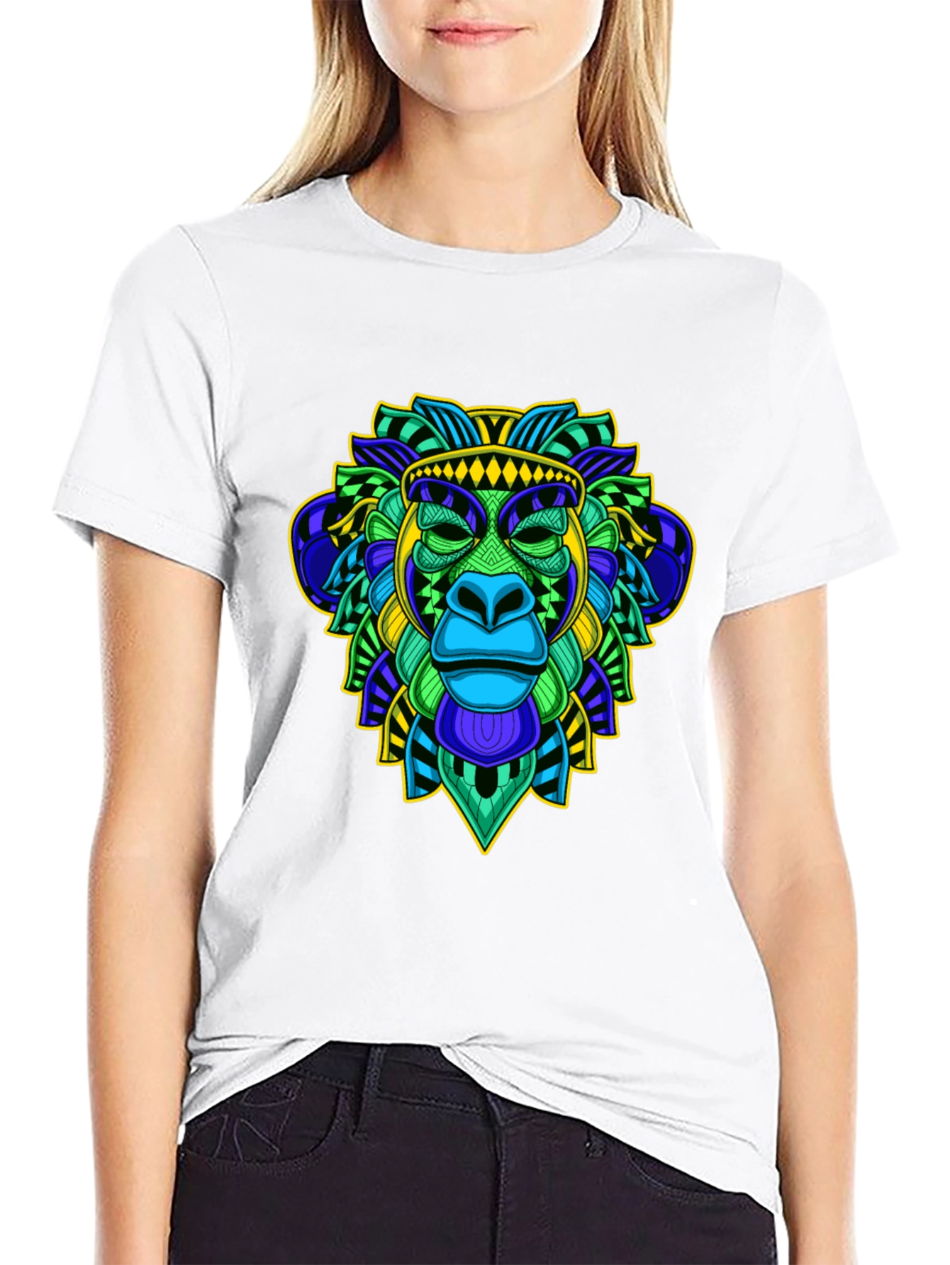 Vibrant Monkey Head Graphic T-Shirt