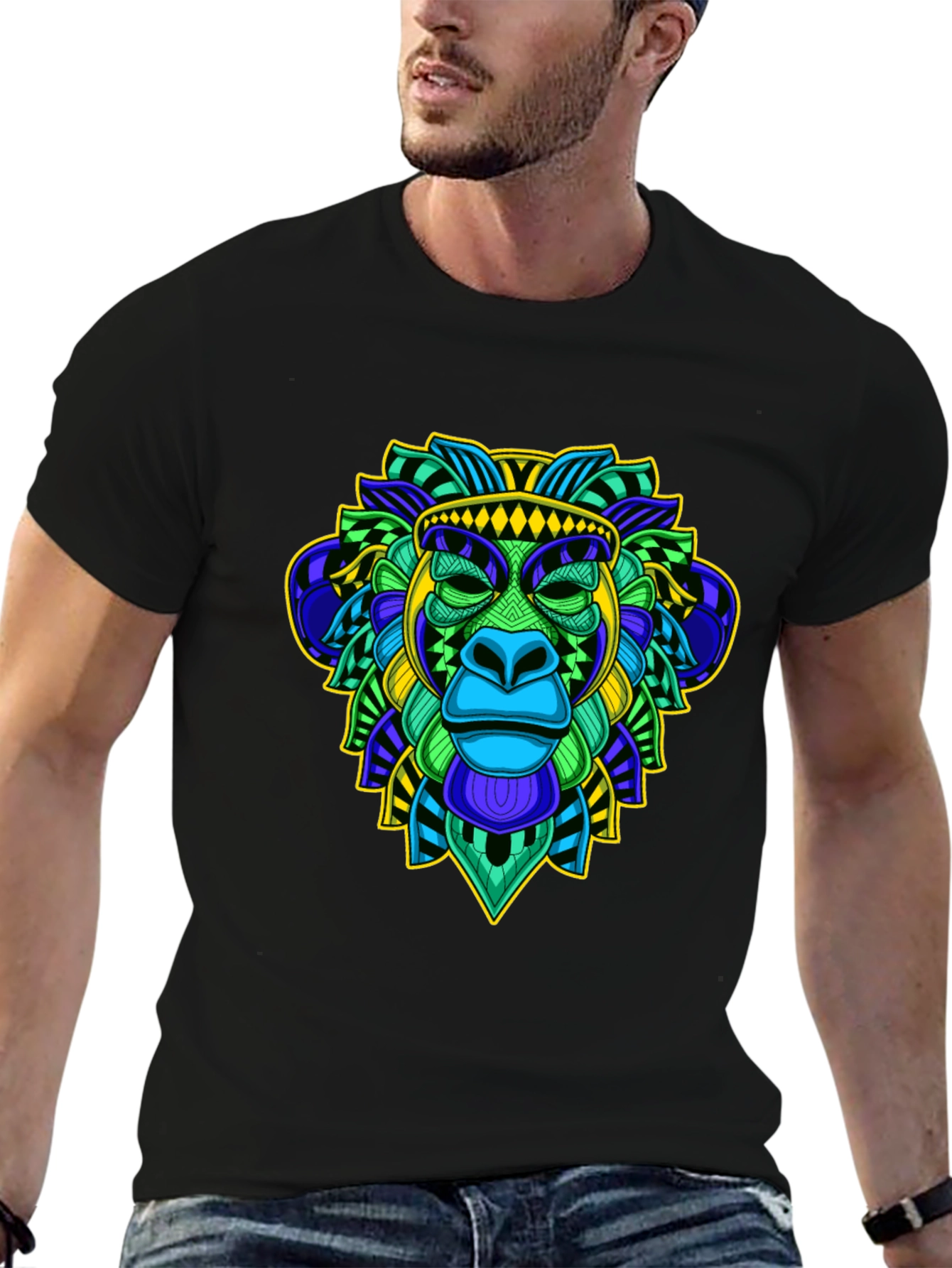 Vibrant Monkey Head Graphic T-Shirt