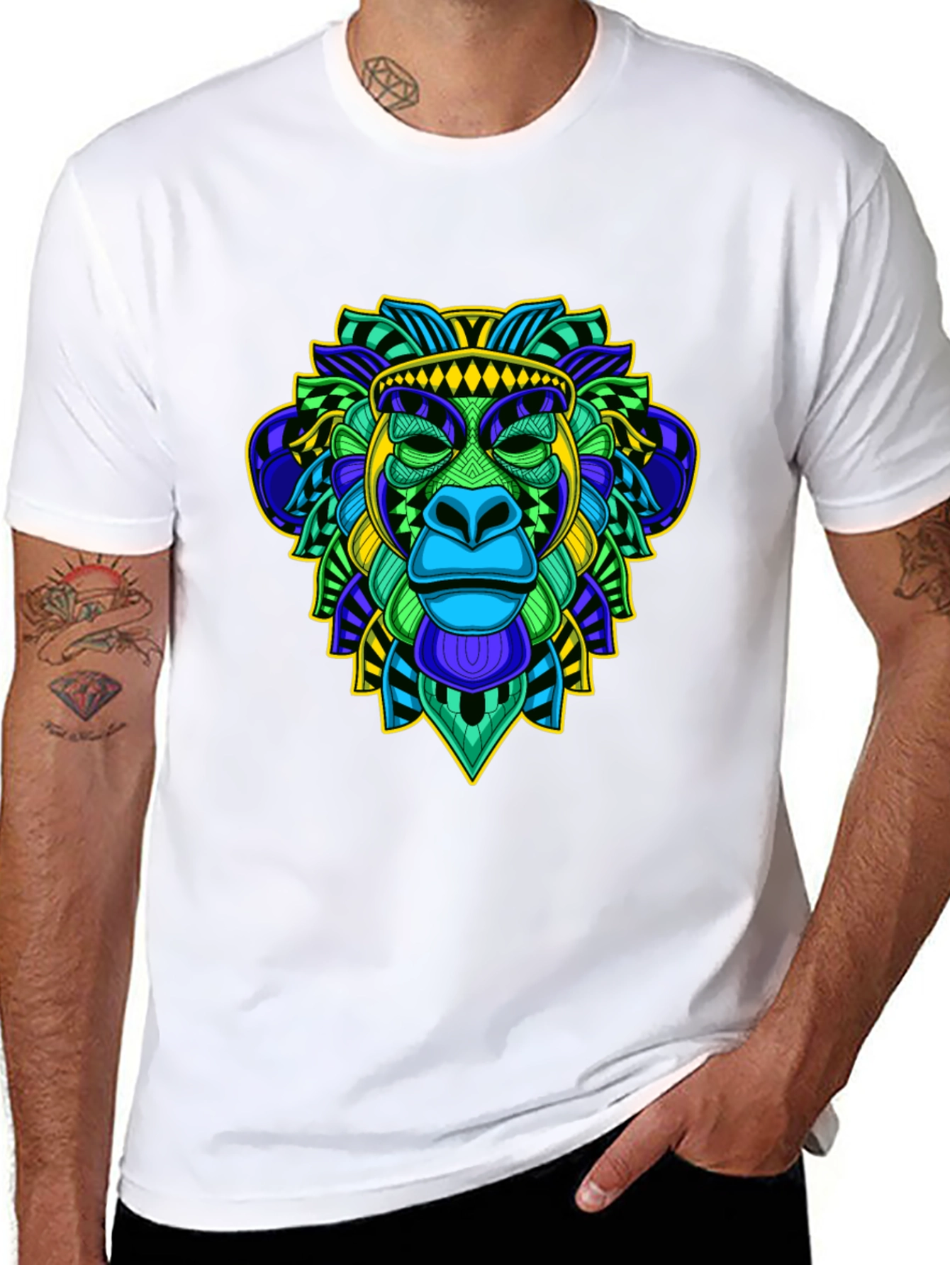 Vibrant Monkey Head Graphic T-Shirt