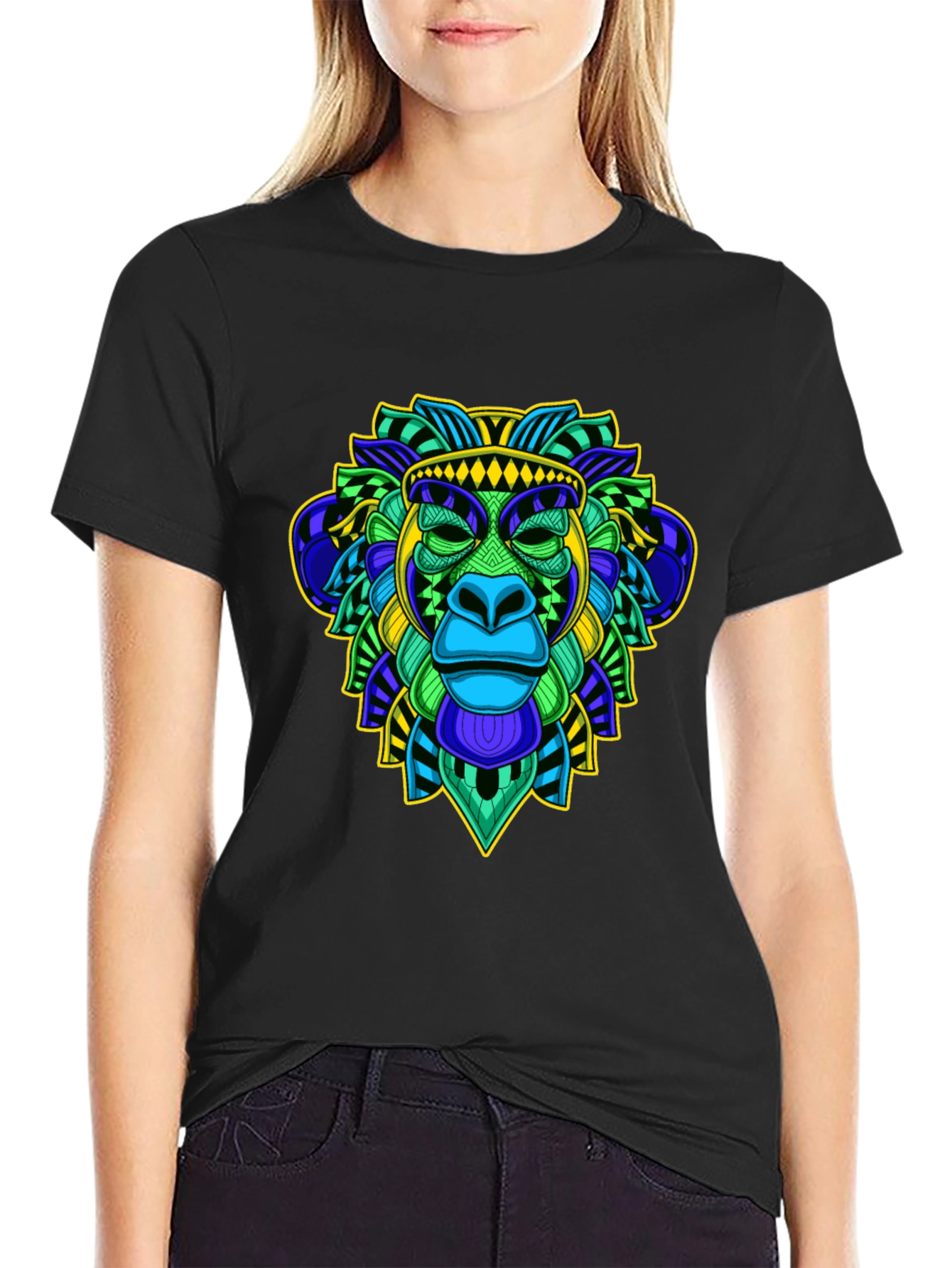 Vibrant Monkey Head Graphic T-Shirt