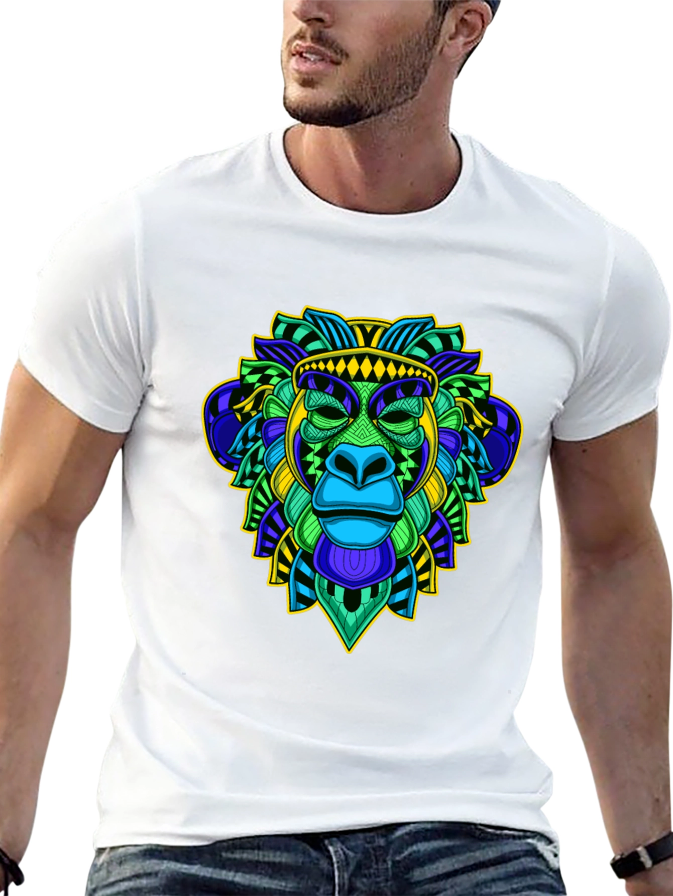Vibrant Monkey Head Graphic T-Shirt