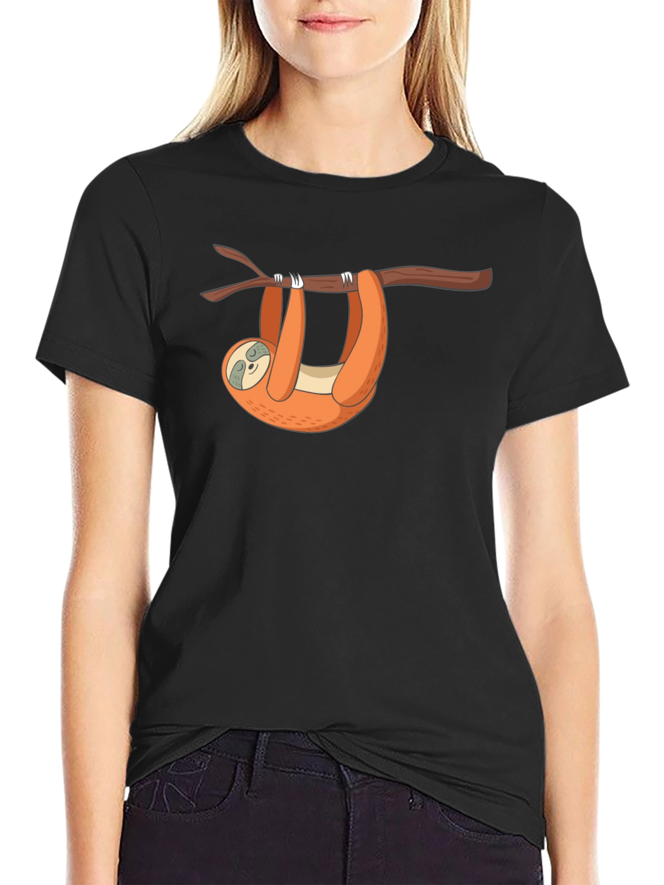 Sloth on Branch Graphic Tee - Black