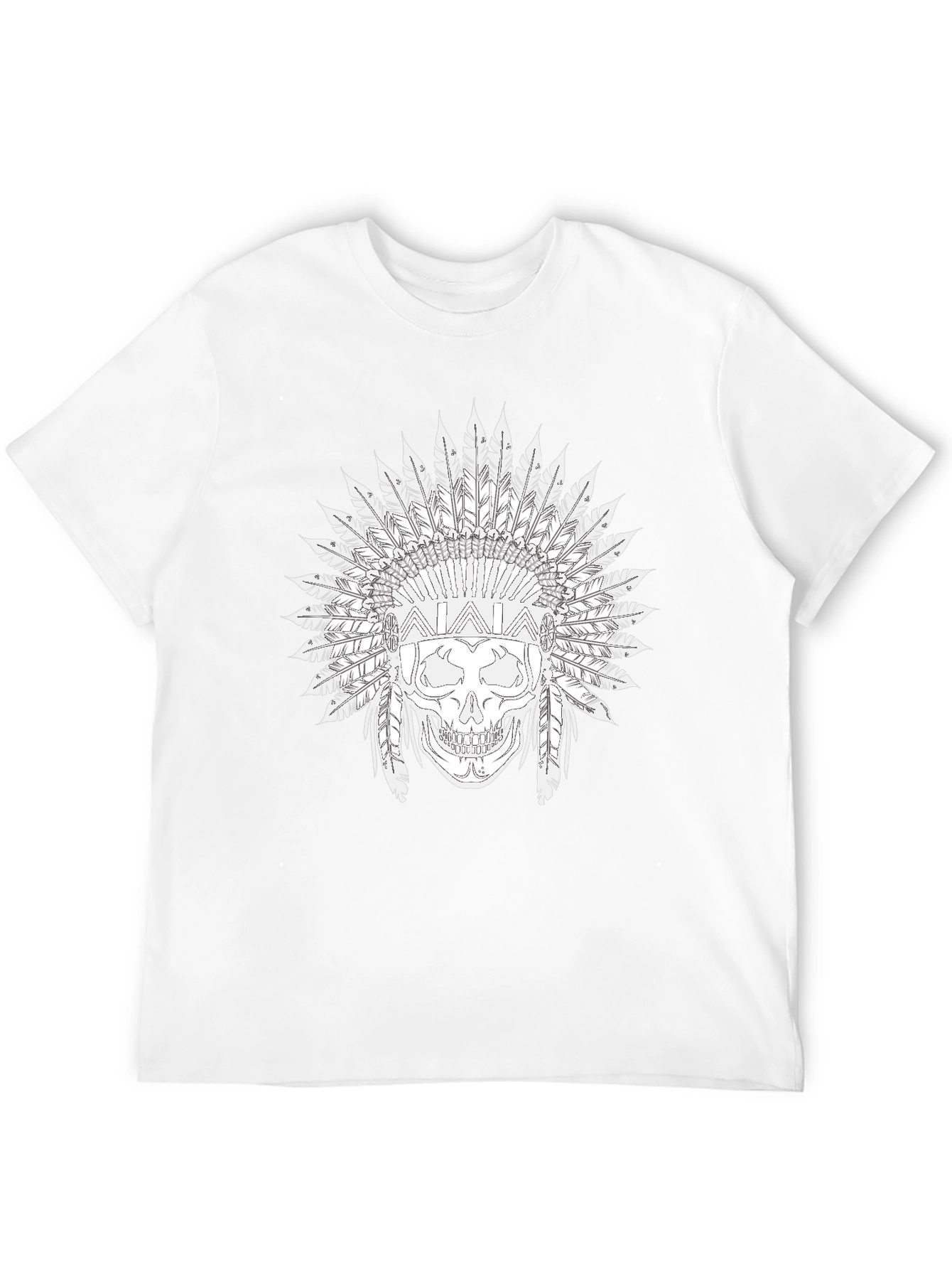 Black Skull T-Shirt with Feather Headdress Design