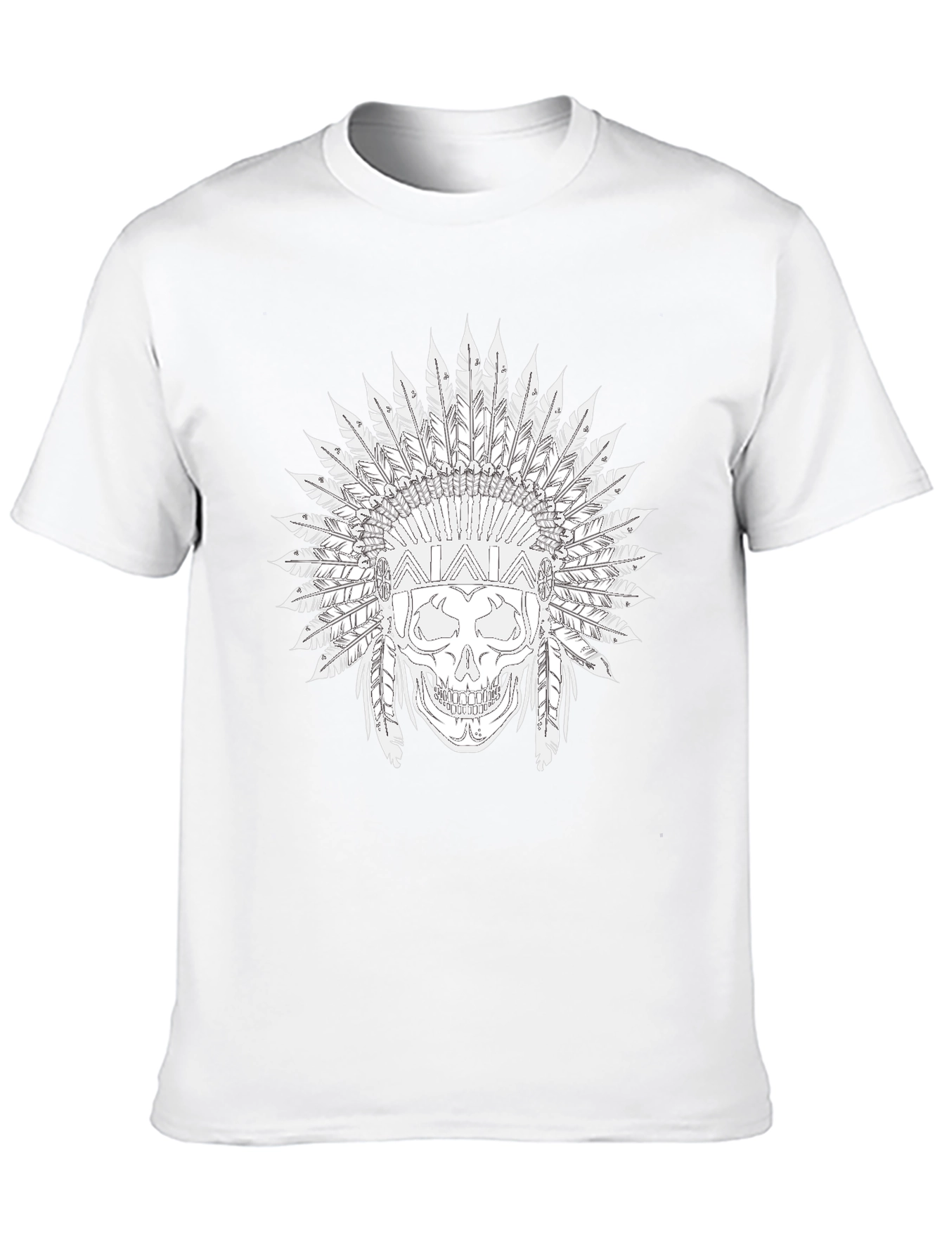 Black Skull T-Shirt with Feather Headdress Design