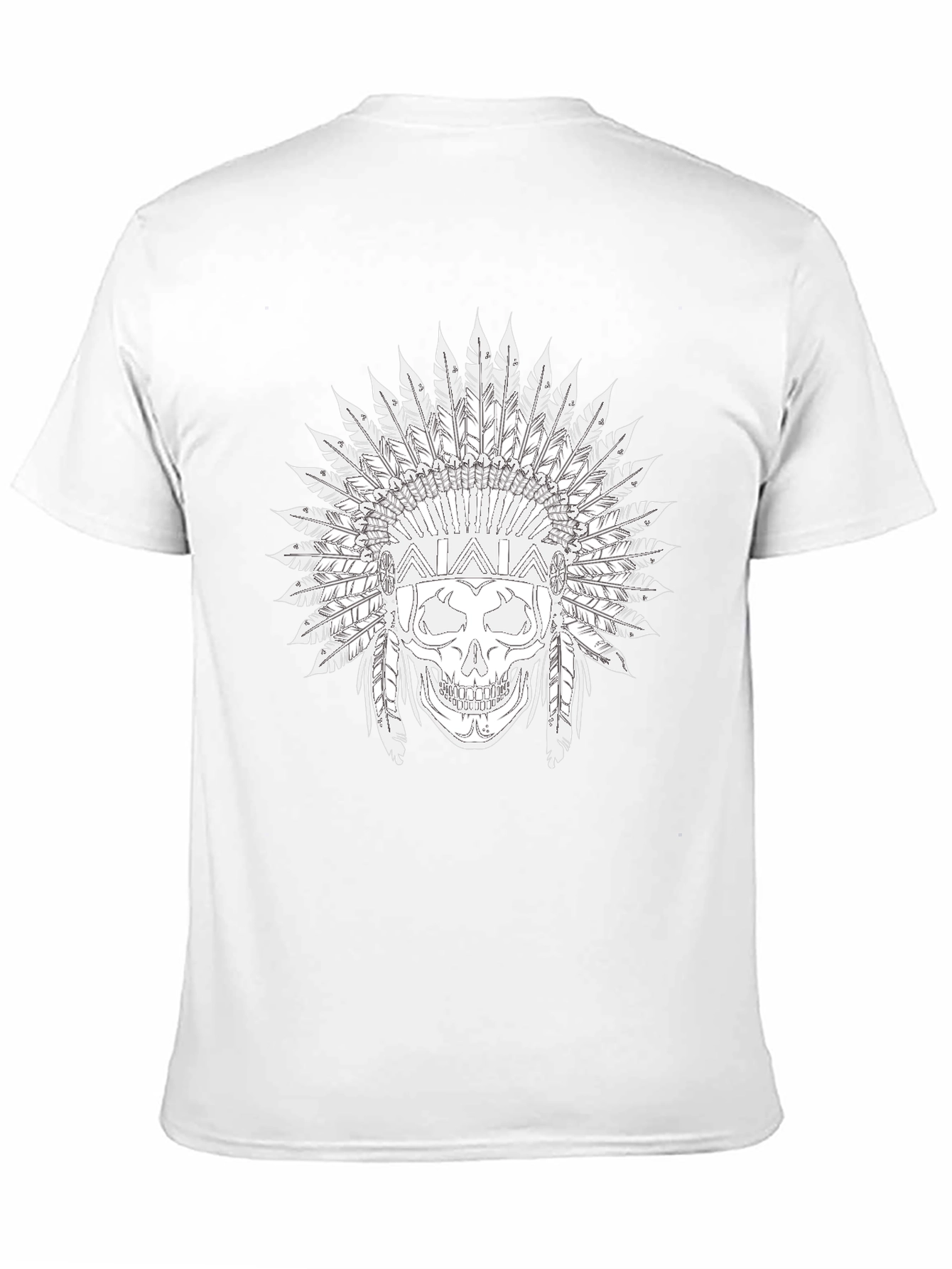 Black Skull T-Shirt with Feather Headdress Design