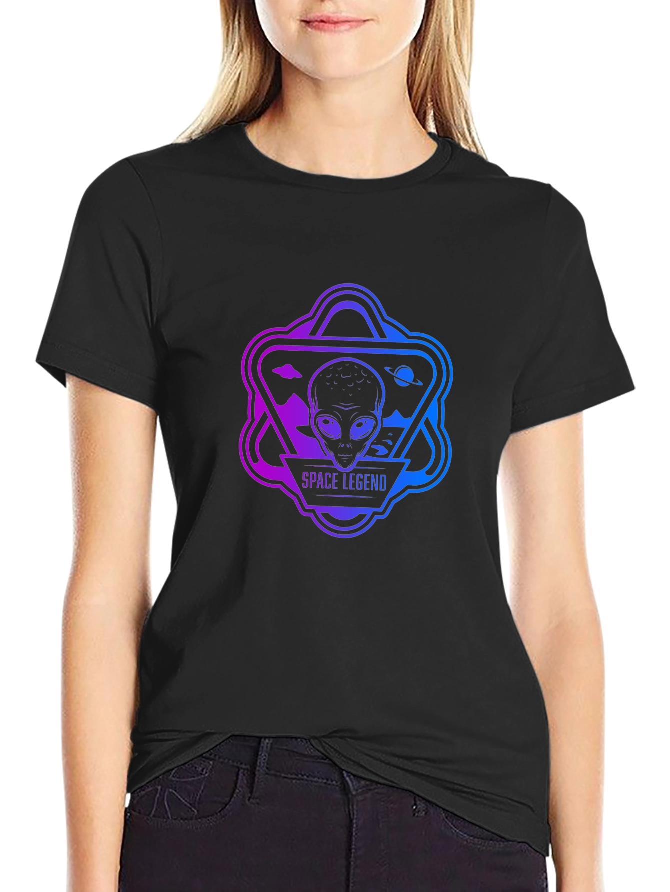 Space Legend Alien Graphic Black T-Shirt