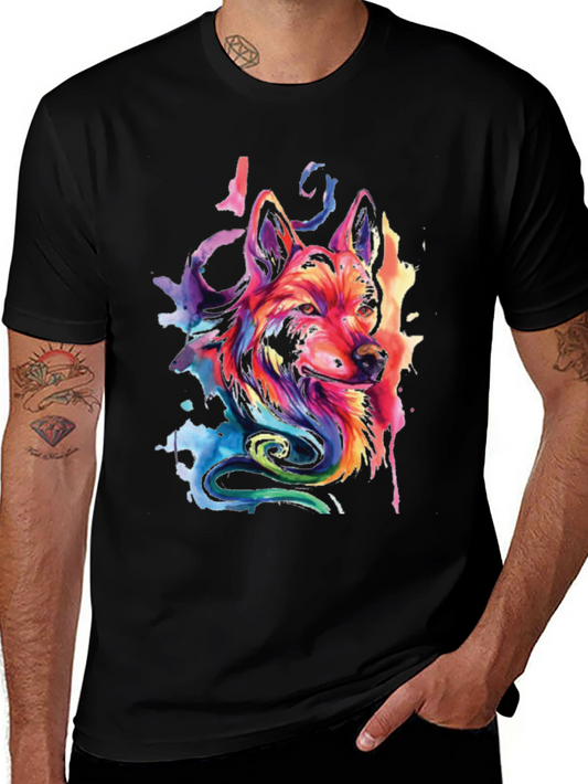 Vibrant Watercolor Wolf Graphic T-Shirt