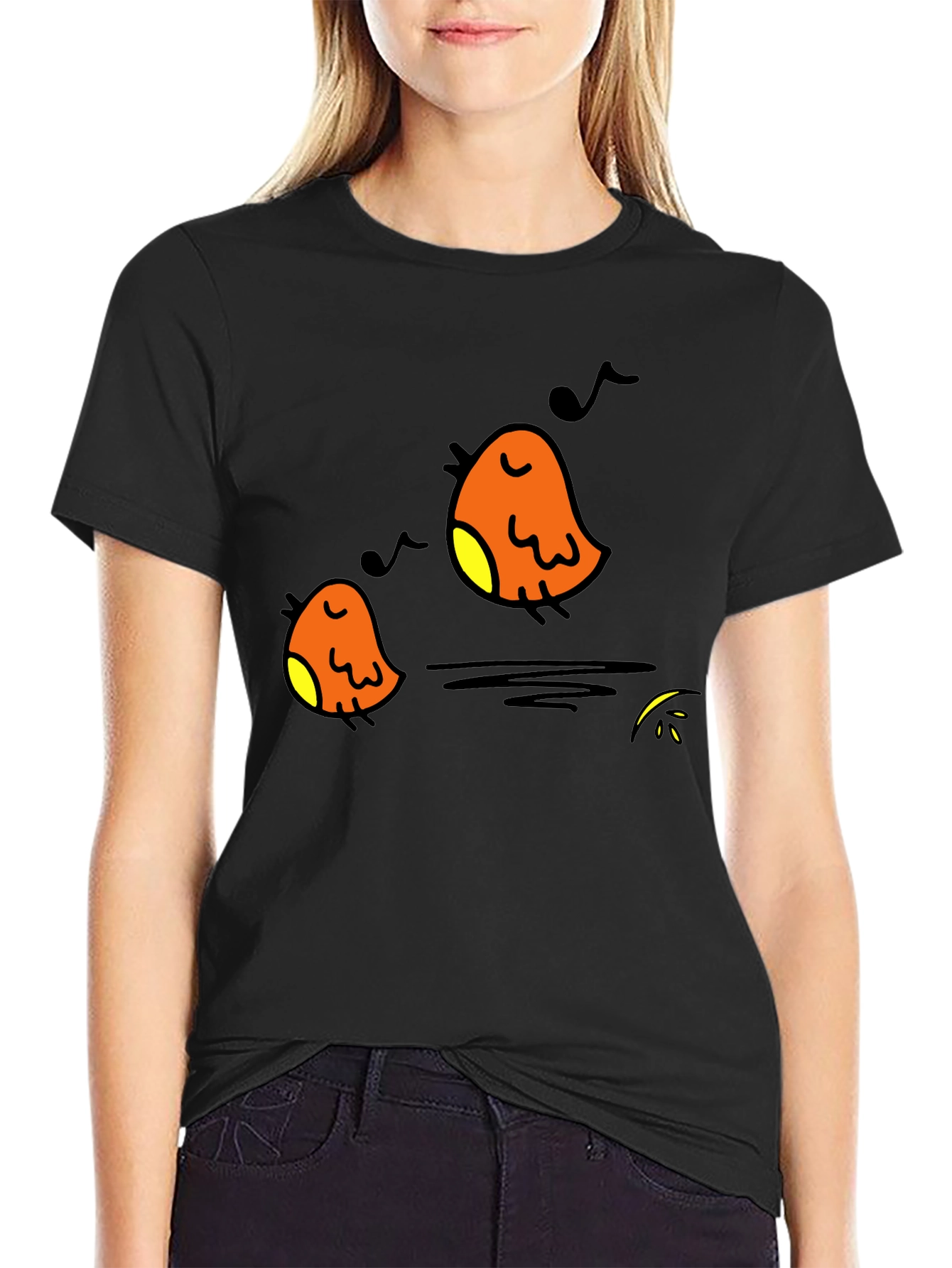Singing Birds Black T-Shirt - Casual Comfort