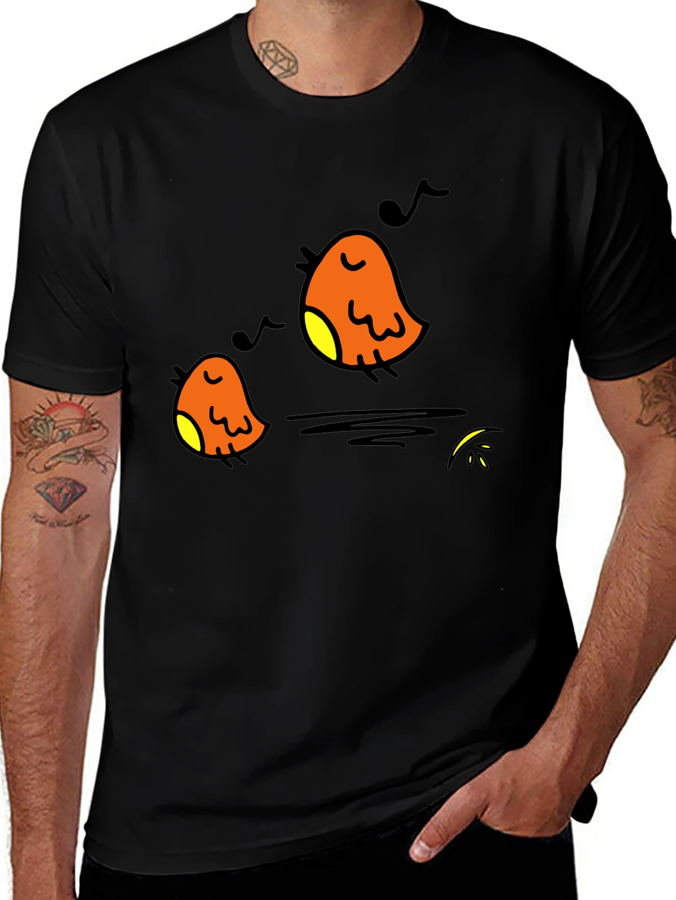 Singing Birds Black T-Shirt - Casual Comfort