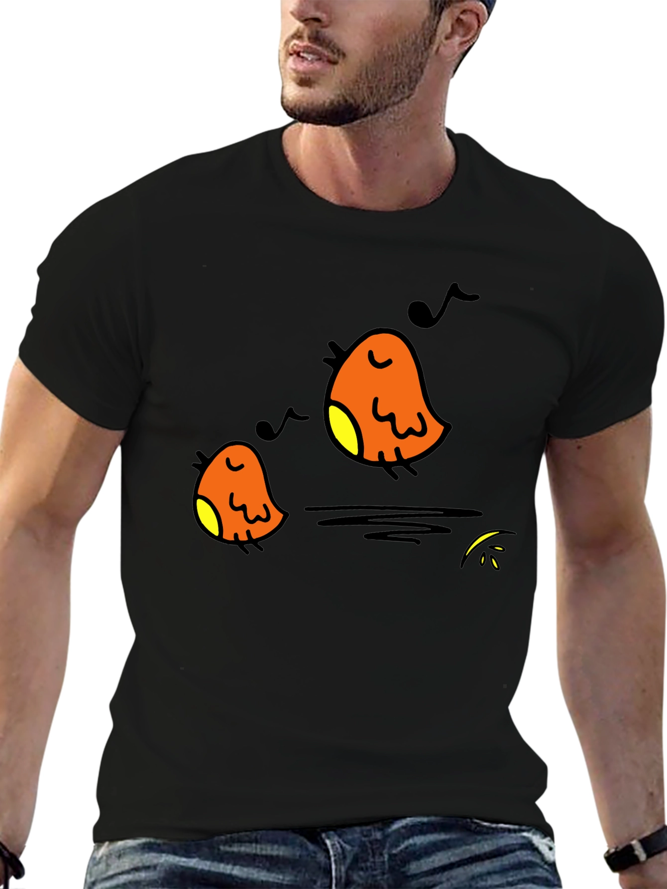 Singing Birds Black T-Shirt - Casual Comfort
