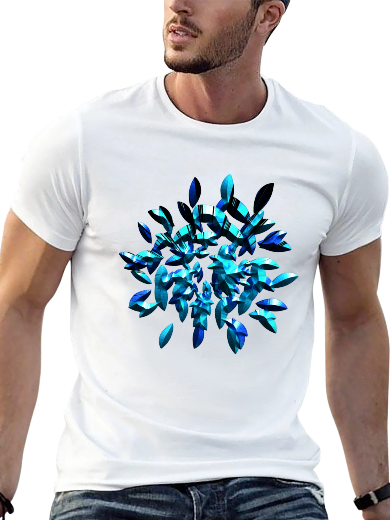 Abstract Blue Leaf T-Shirt - Modern Graphic Tee