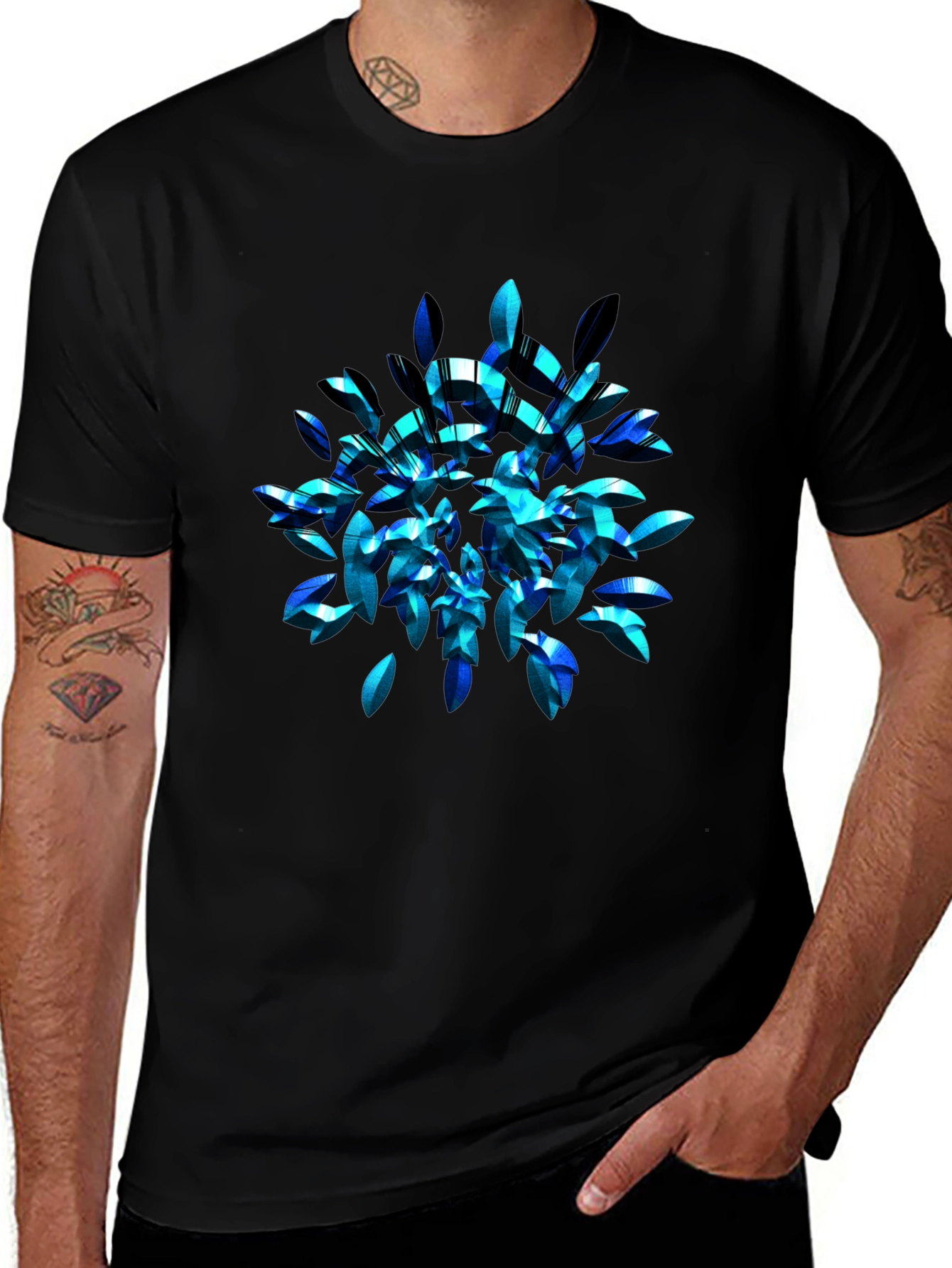Abstract Blue Leaf T-Shirt - Modern Graphic Tee