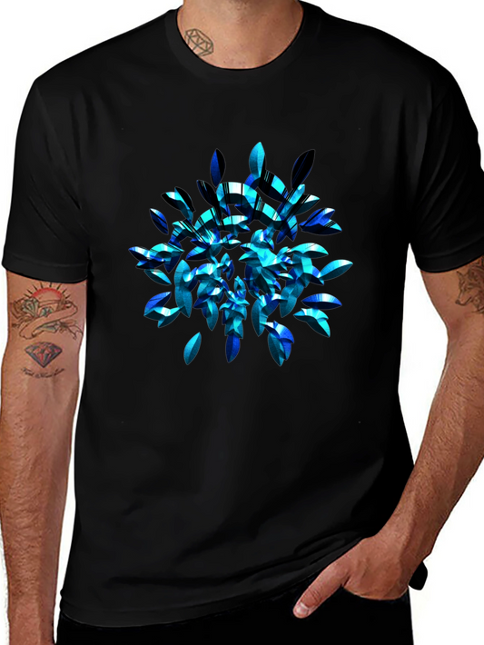 Abstract Blue Leaf T-Shirt - Modern Graphic Tee