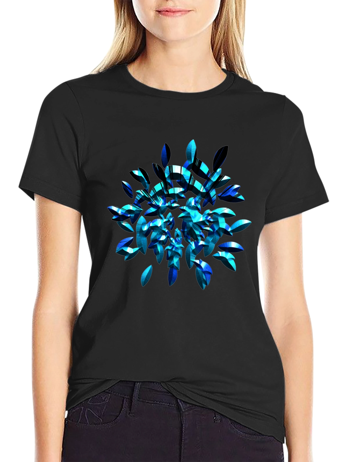 Abstract Blue Leaf T-Shirt - Modern Graphic Tee