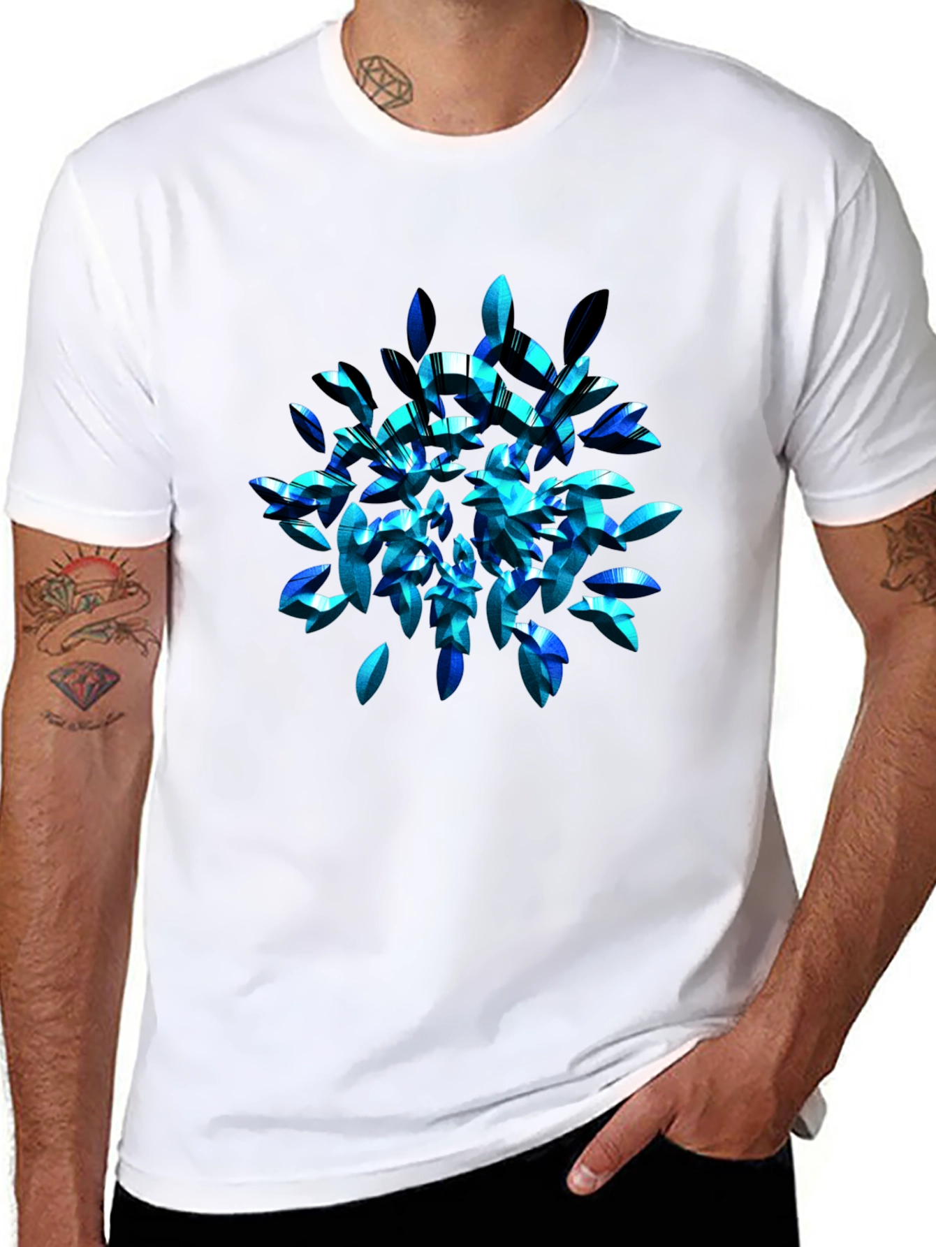 Abstract Blue Leaf T-Shirt - Modern Graphic Tee