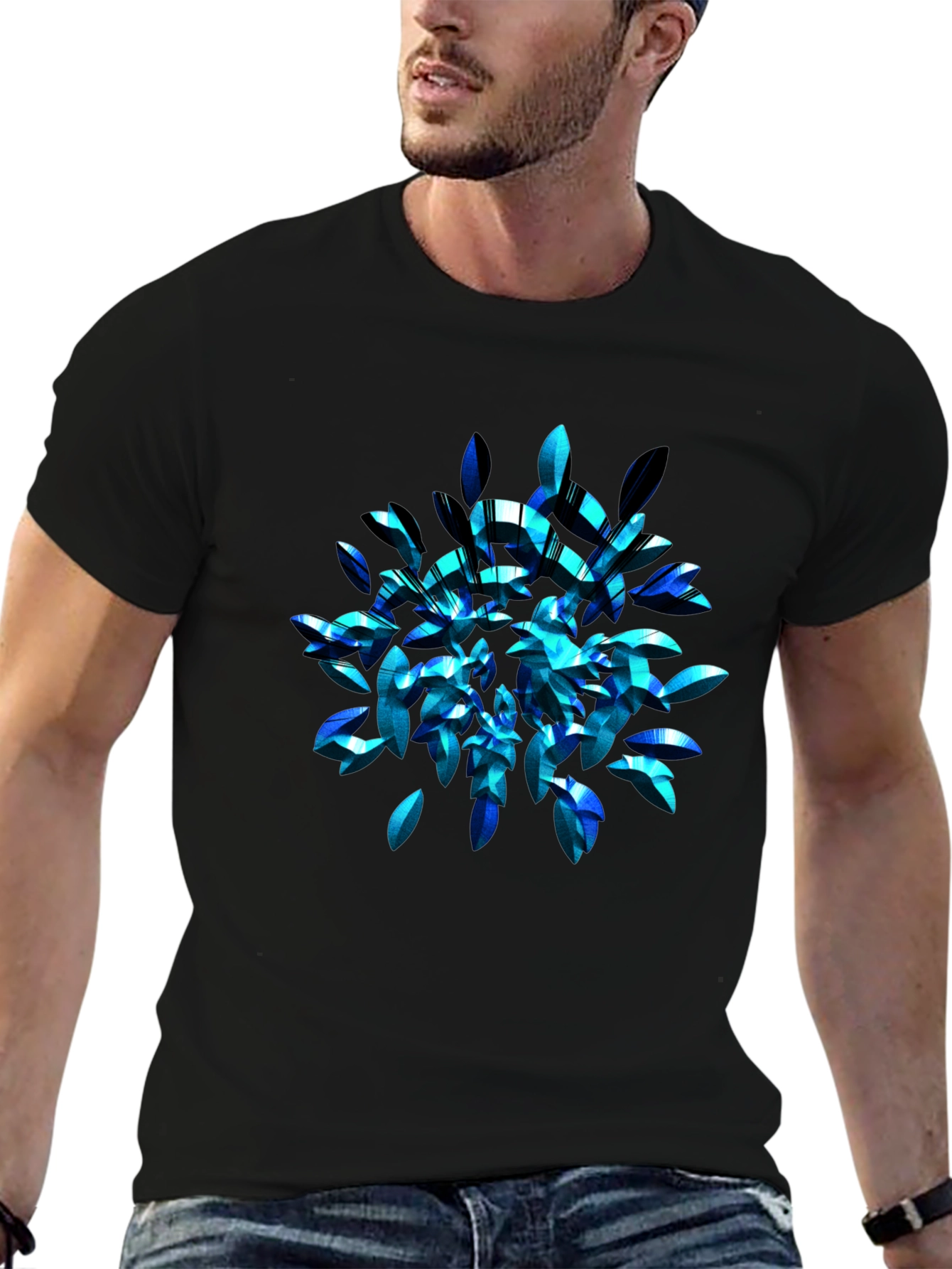 Abstract Blue Leaf T-Shirt - Modern Graphic Tee