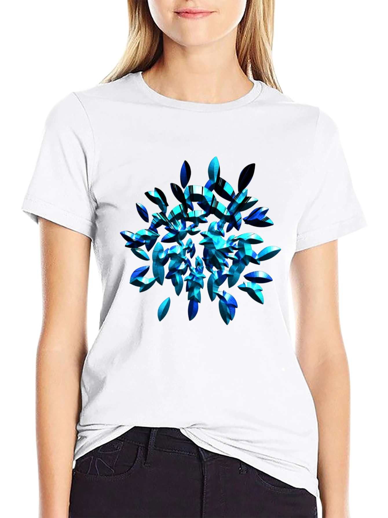 Abstract Blue Leaf T-Shirt - Modern Graphic Tee
