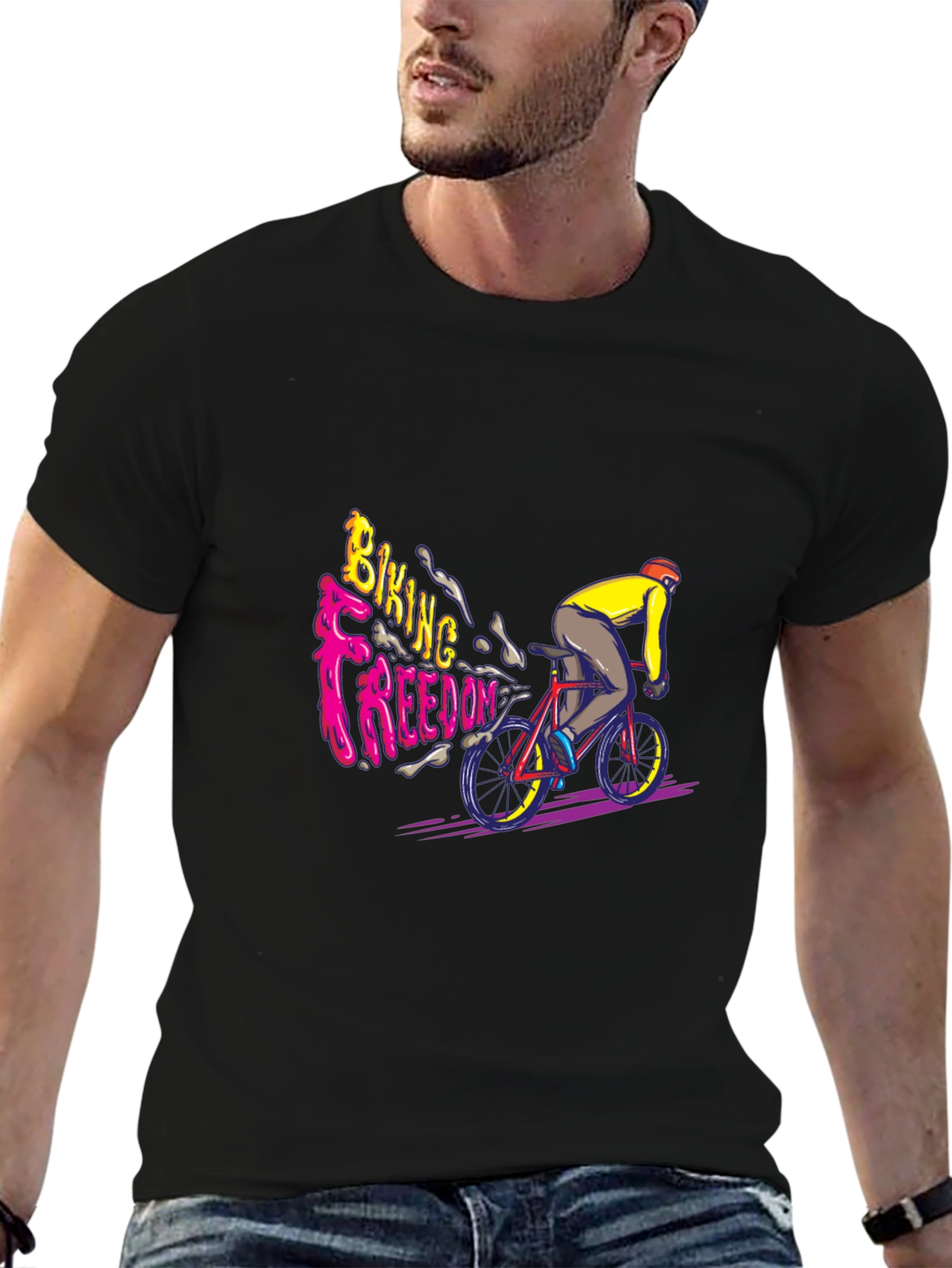 Biking Freedom Graphic T-Shirt - Black