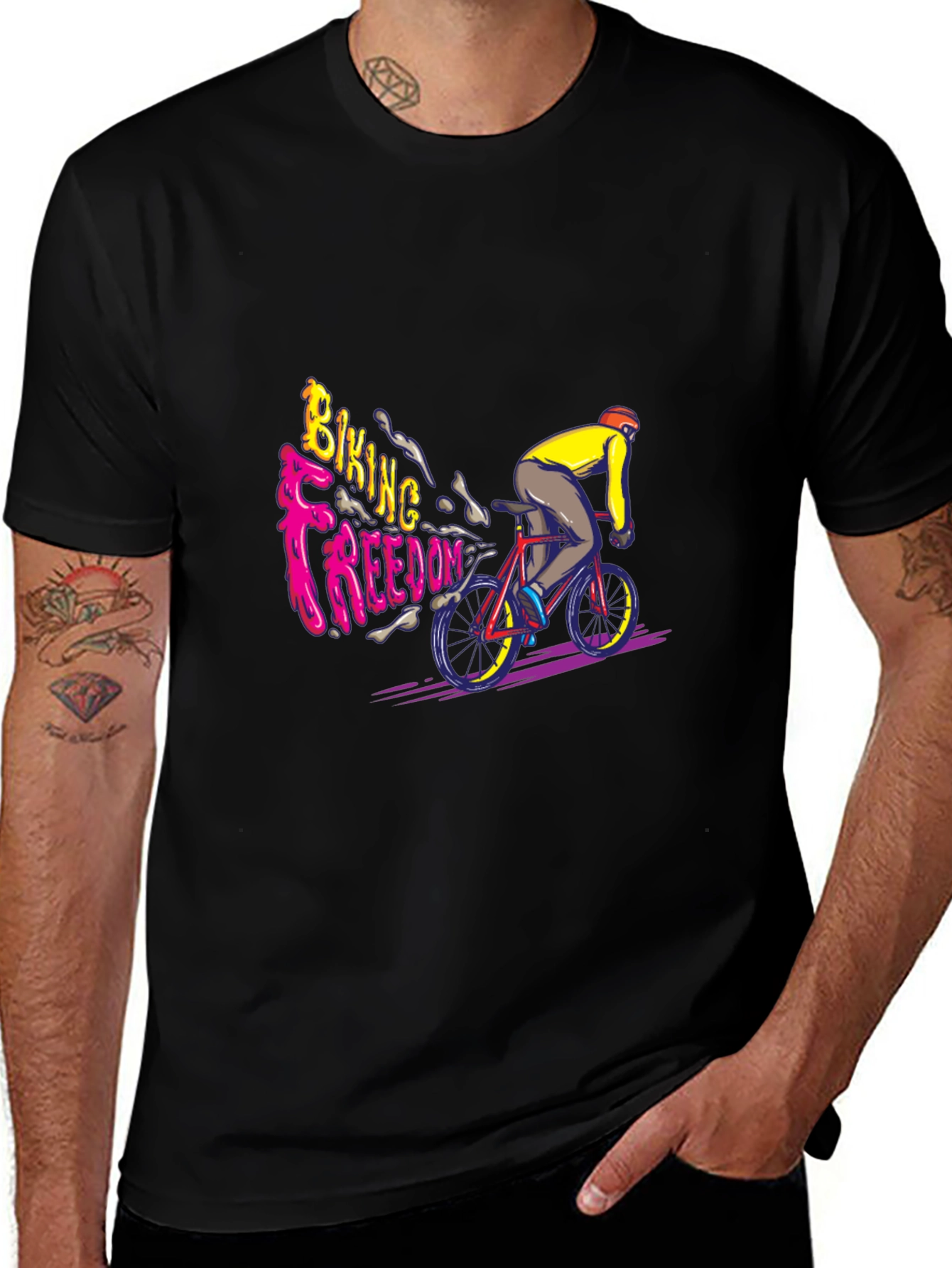 Biking Freedom Graphic T-Shirt - Black