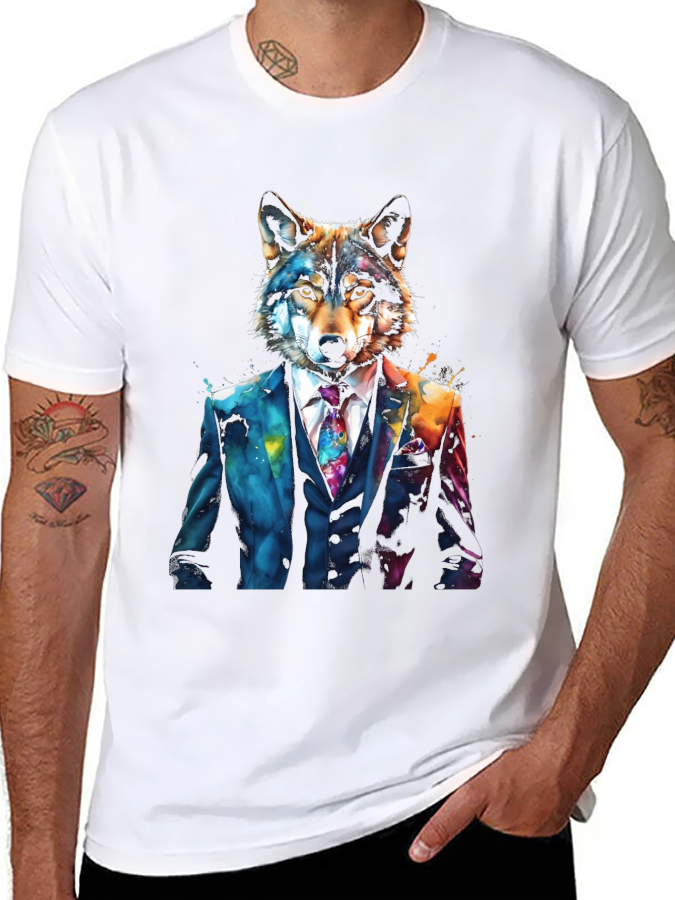 Wolf in Suit Graphic Tee - Unique Animal Design
