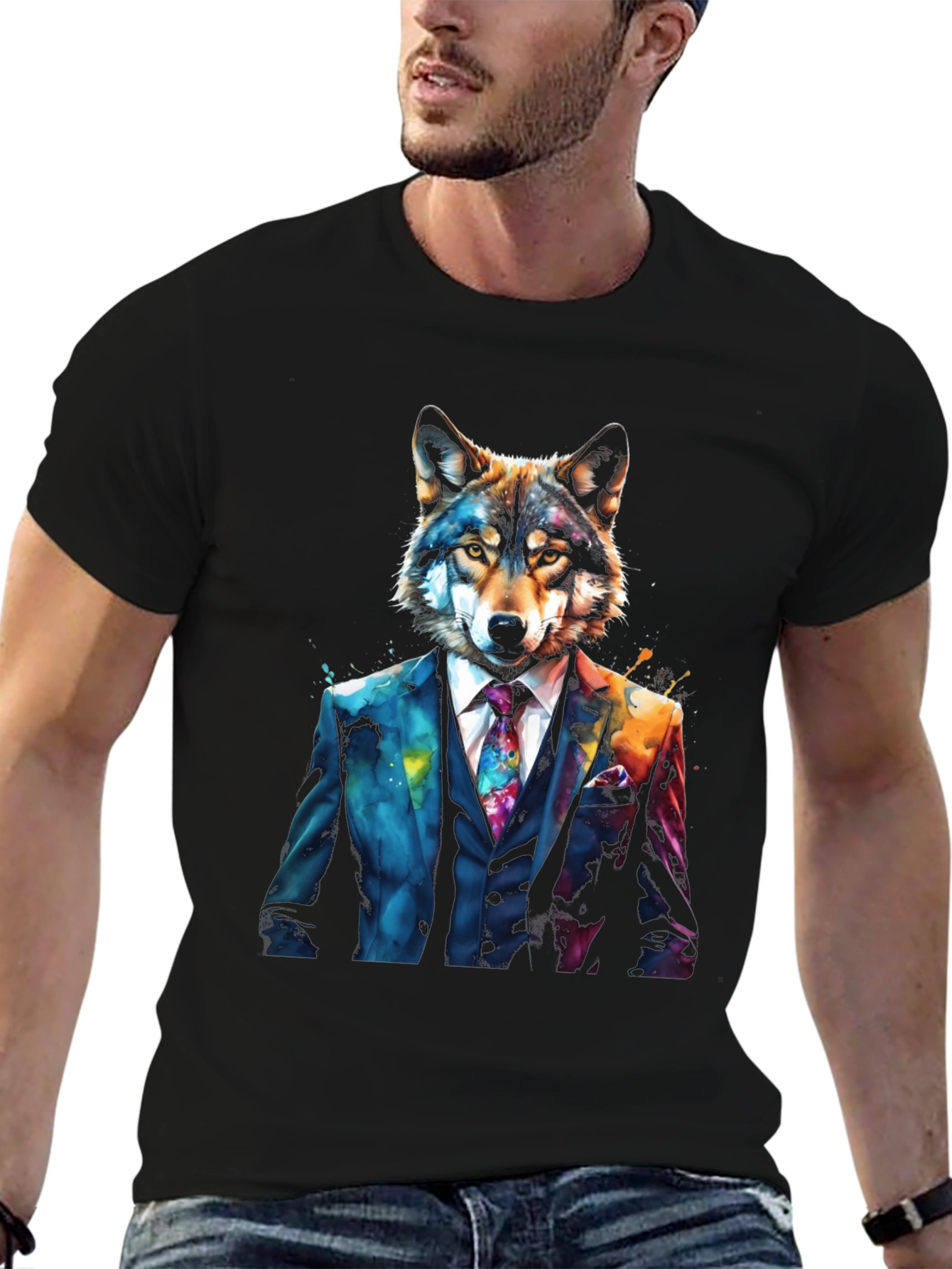 Wolf in Suit Graphic Tee - Unique Animal Design